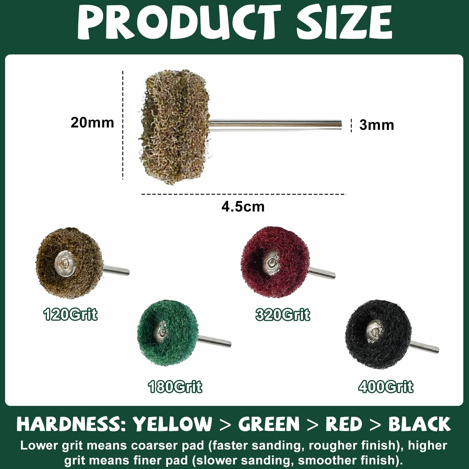 80Pz Set di Ruote Abrasive di Lucidatura 25mm Dischi Abrasivi per Lucidatura con Grana 120/180/320/400 Mole Abrasive per Lucidaturca con Manico 3mm per Utensili Rotanti per Vetro Metallo Legno