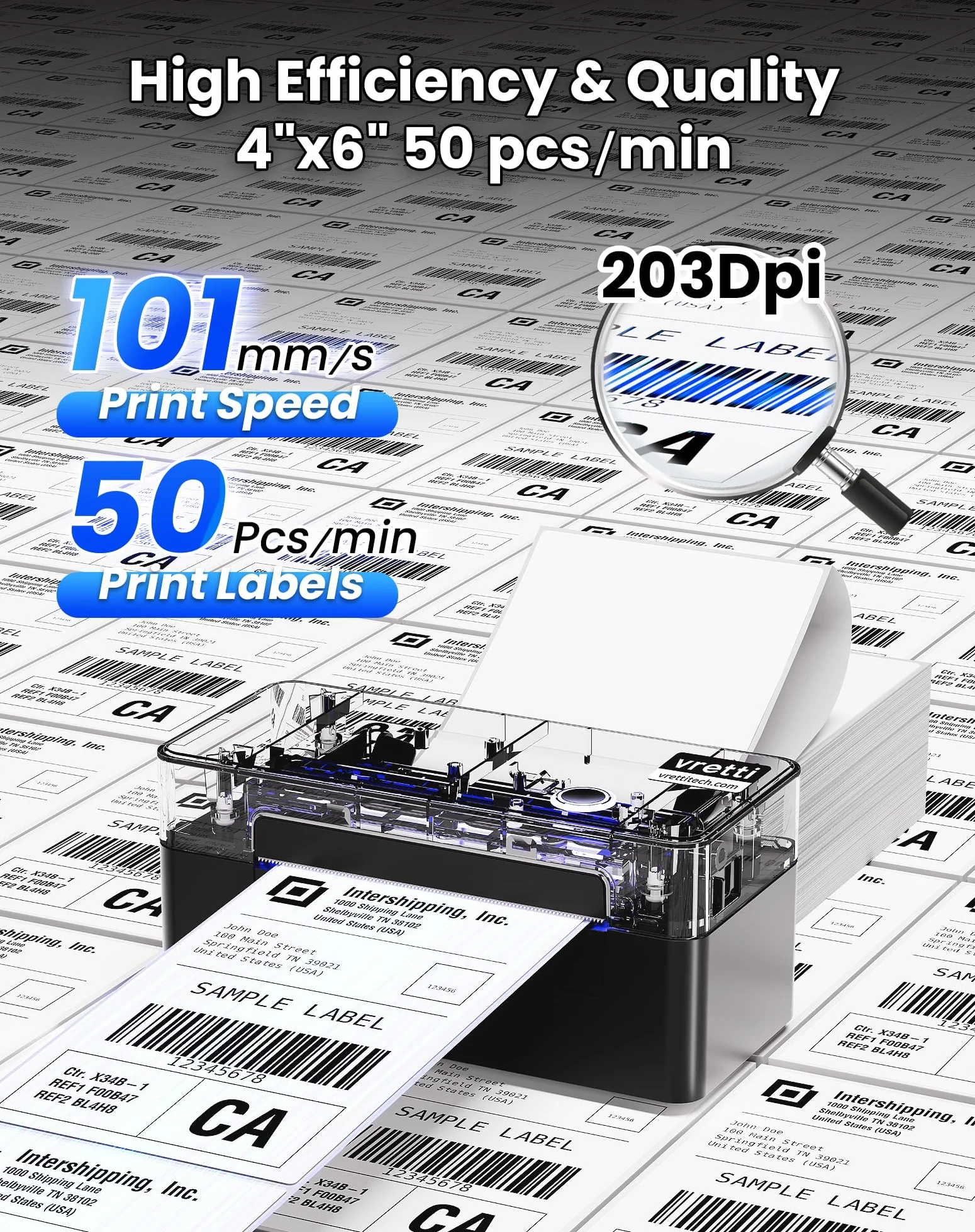 vretti Stampante termica per etichette USB, D402B Stampante per etichette di spedizione Macchina 4x6 per la spedizione di pacchetti,Compatibile con Amazon, DHL, Etsy, Shopify, eBay, UPS & FedEx