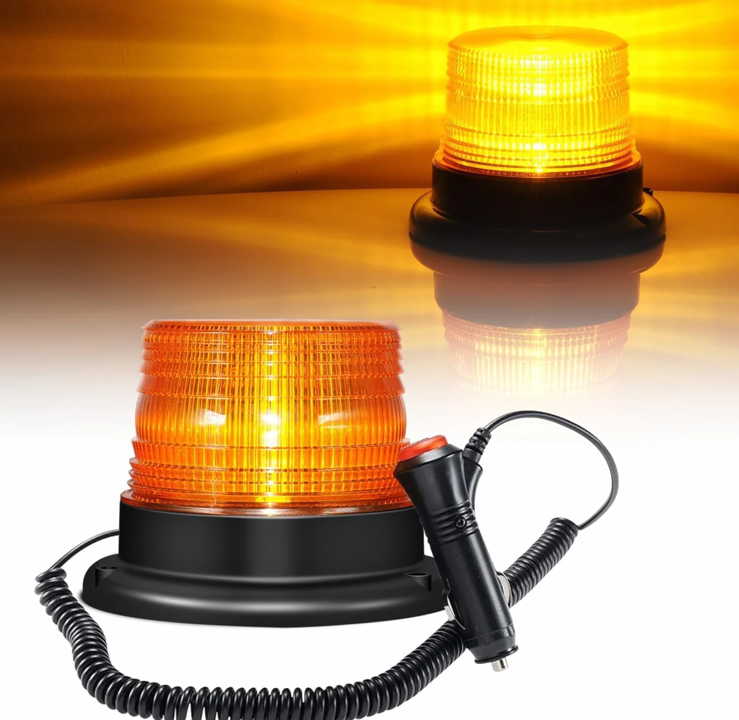 Dinfu LED lampeggiante 12V stroboscopica Ambra segnalazione lampeggiante di emergenza Orange Luce Rotante magnetica per Camion trattore