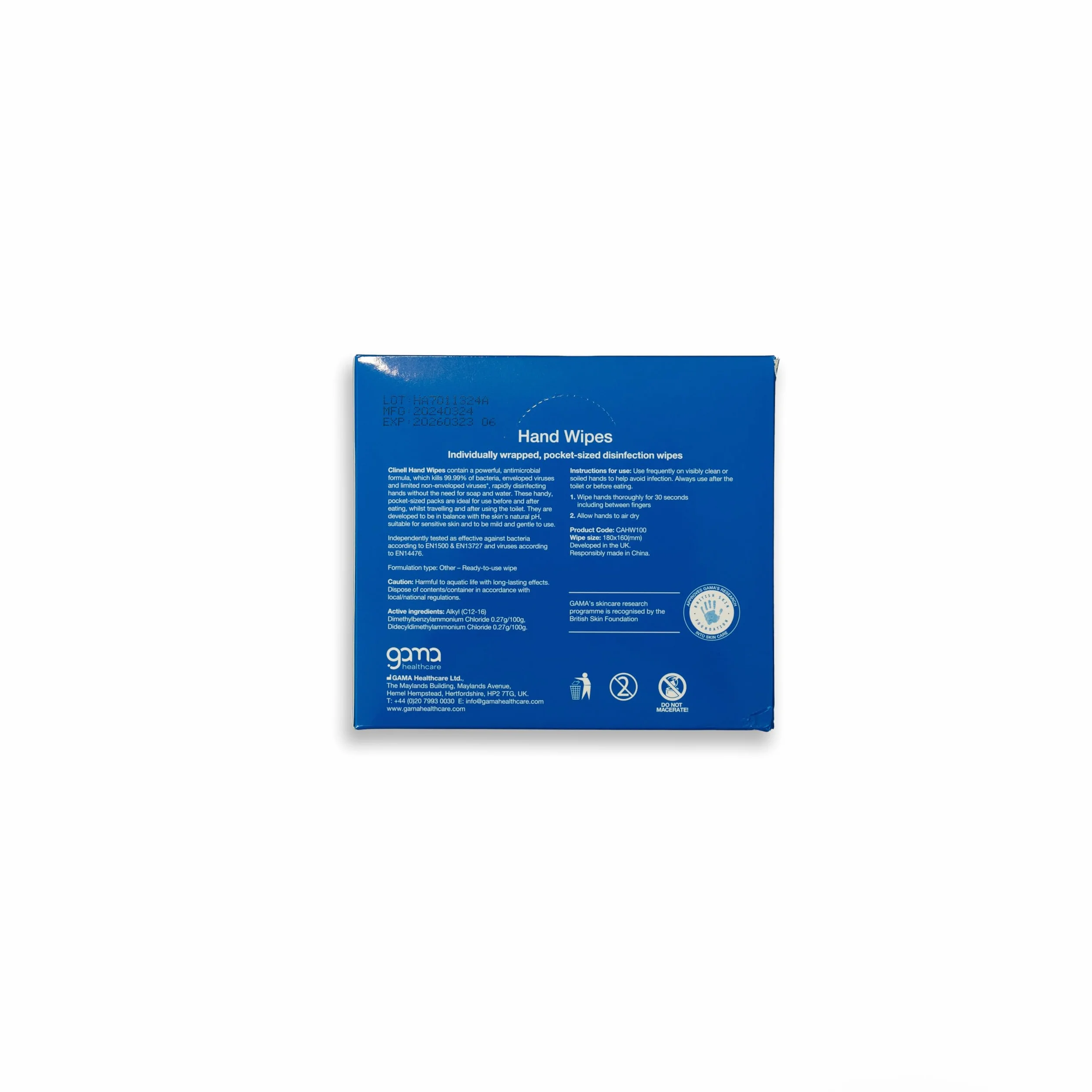 Clinell CAHW100 Salvietta antimicrobico, 100 pezzi, dermatologicamente testato
