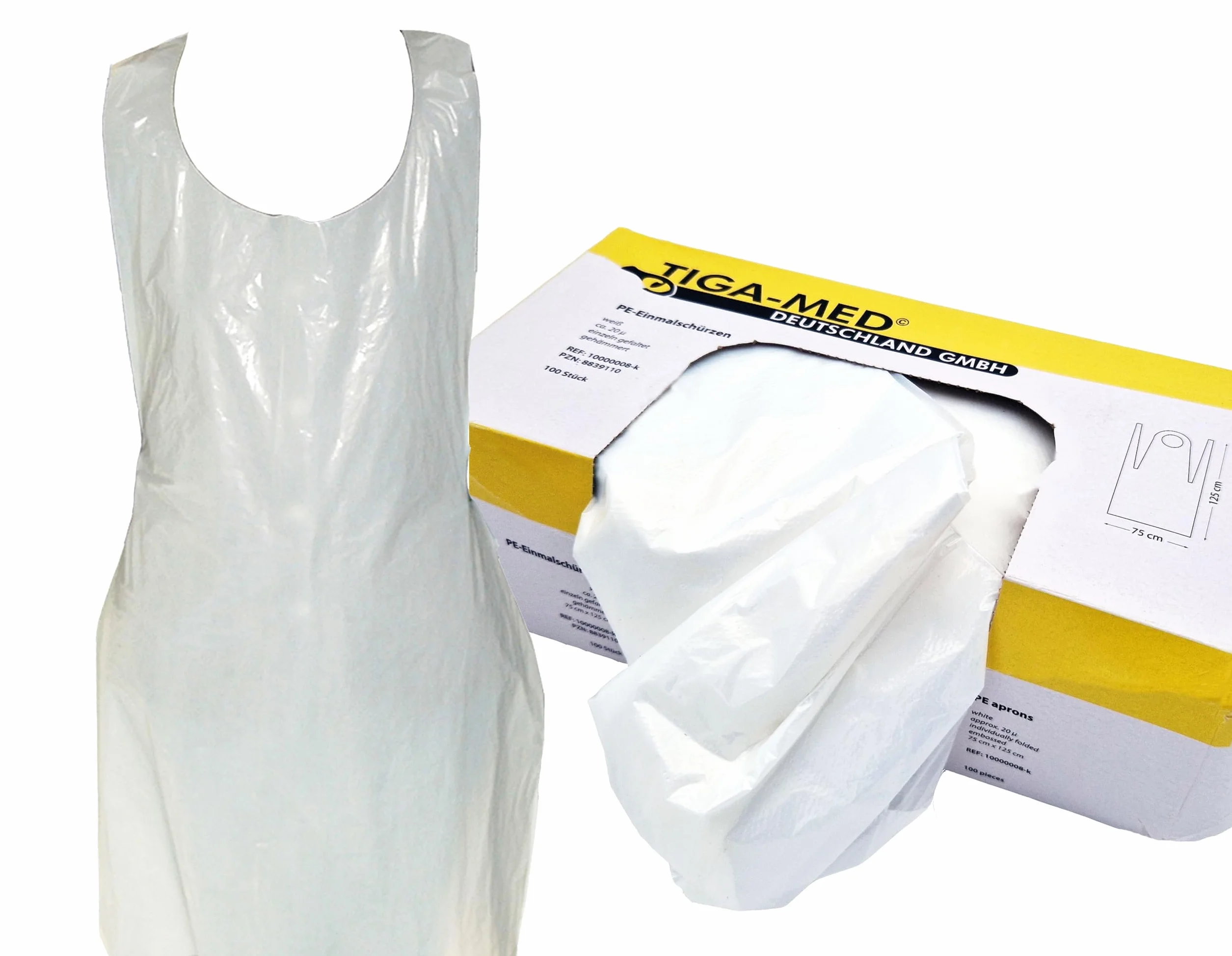 Tiga-Med Grembiuli Monouso in Polietilene 20 Micron – 500 Pezzi (5 Dispenser da 100) – 75x125 cm – Impermeabili, Resistenti – Per Industria Alimentare, Ristorazione e Uso Professionale