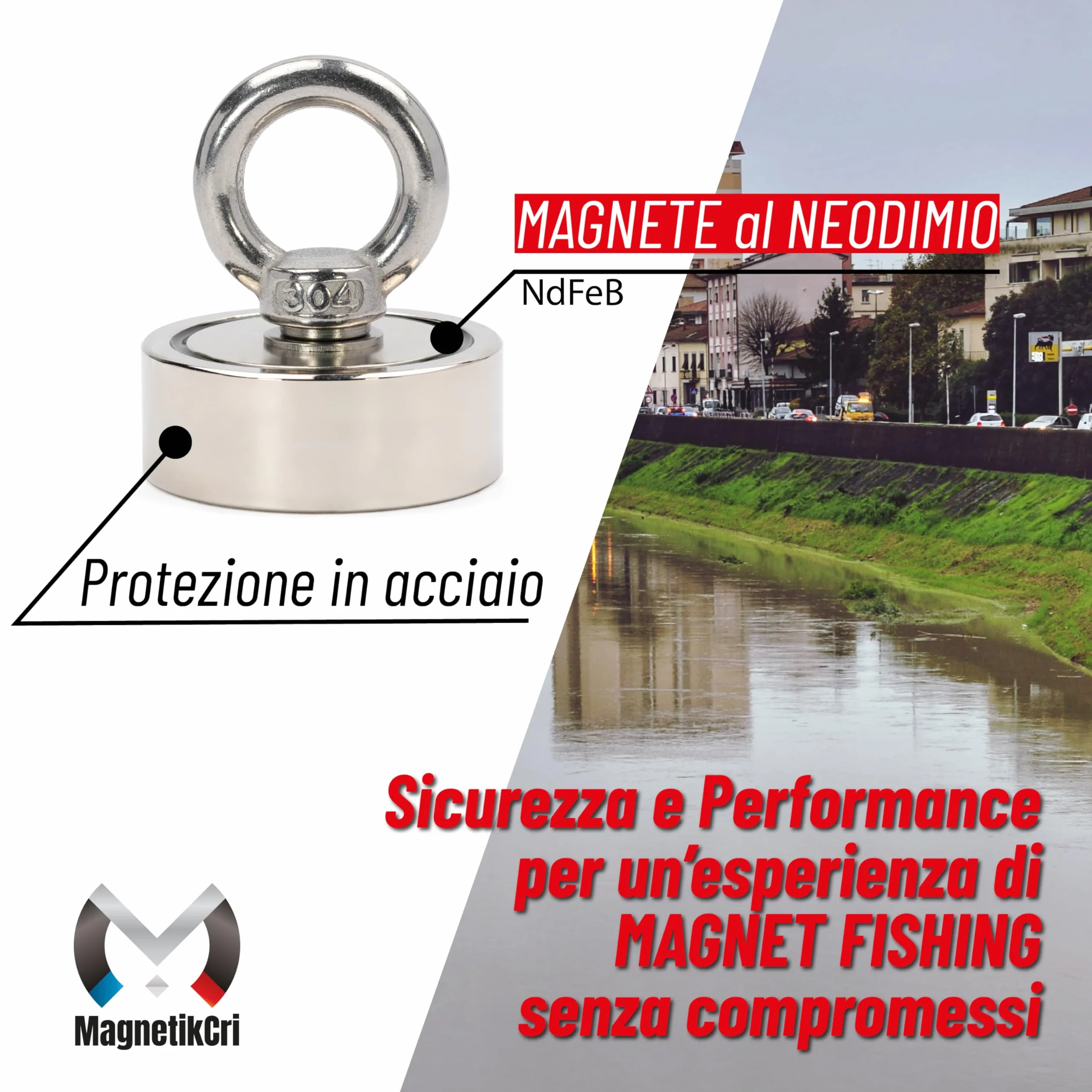Magneti Neodimio con Protezione in Acciaio Capacità di Carico 100kg