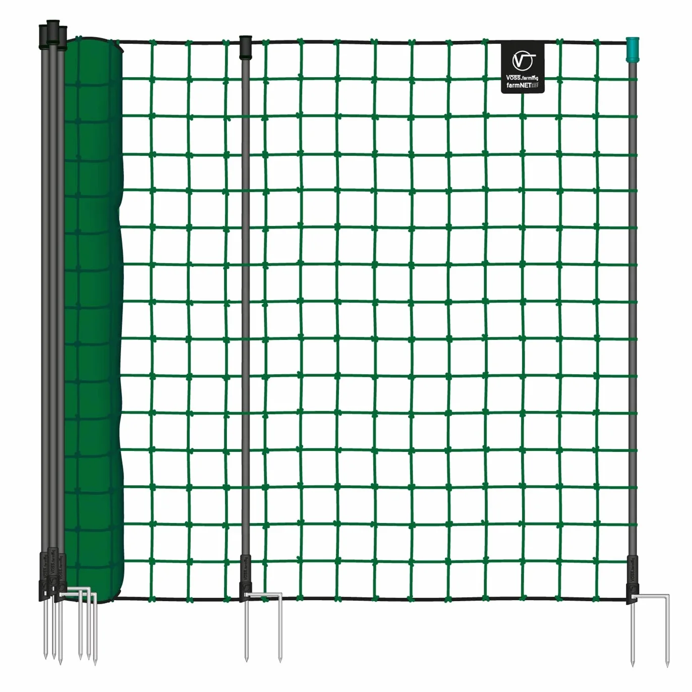 VOSS.farming Rete Non elettrificabile per pollame farmNET, 25 m di Lunghezza, 135 cm di Altezza, a 2 Punte, Verde, Rete per Animali Domestici, Recinzione per Giardino