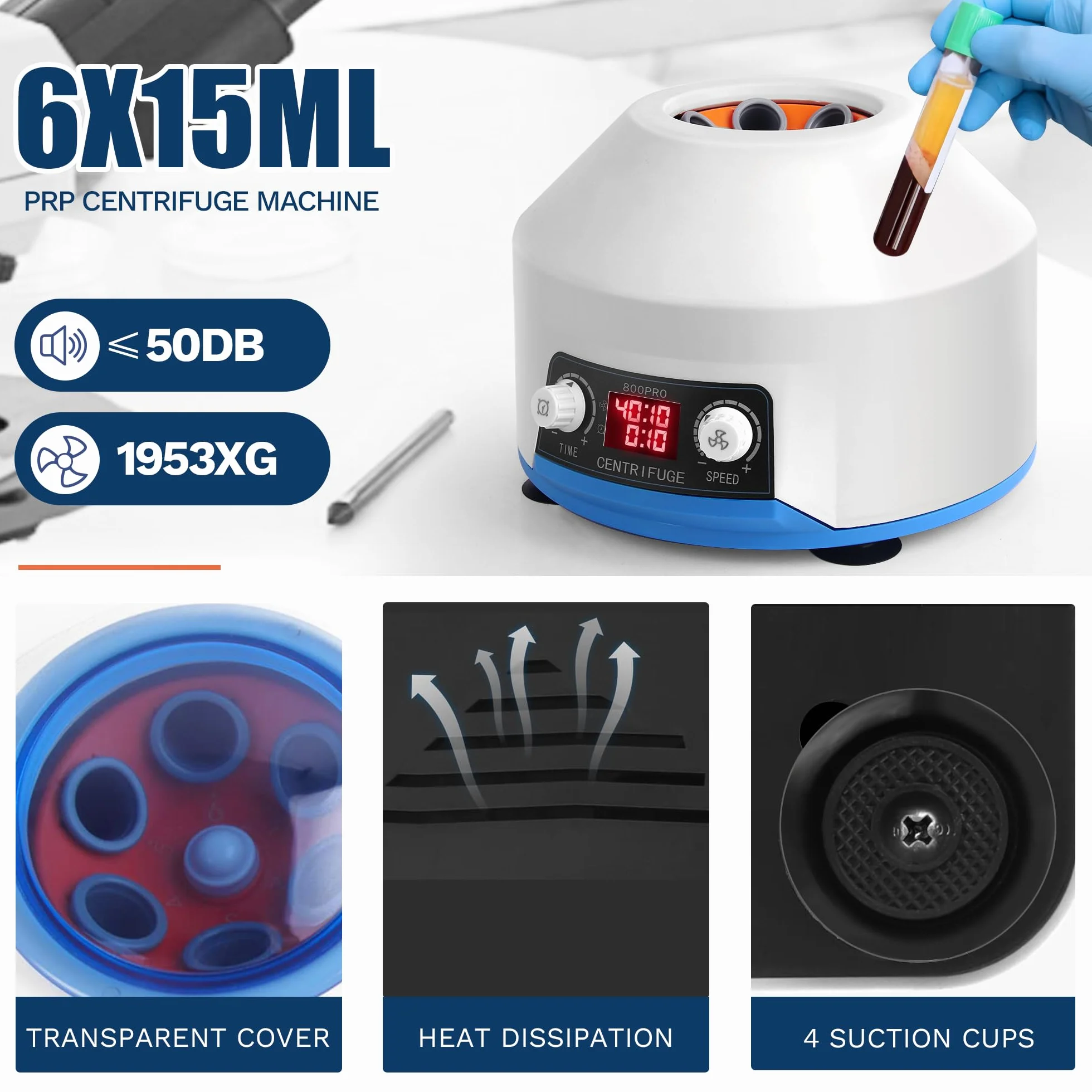 Centrifuga Laboratorio PRP 6x15ml con schermo LCD, 4000rpm Macchina Centrifuga Plasma, 100min Limit, 1953xg, per sangue, plasma, pratica medica-220V
