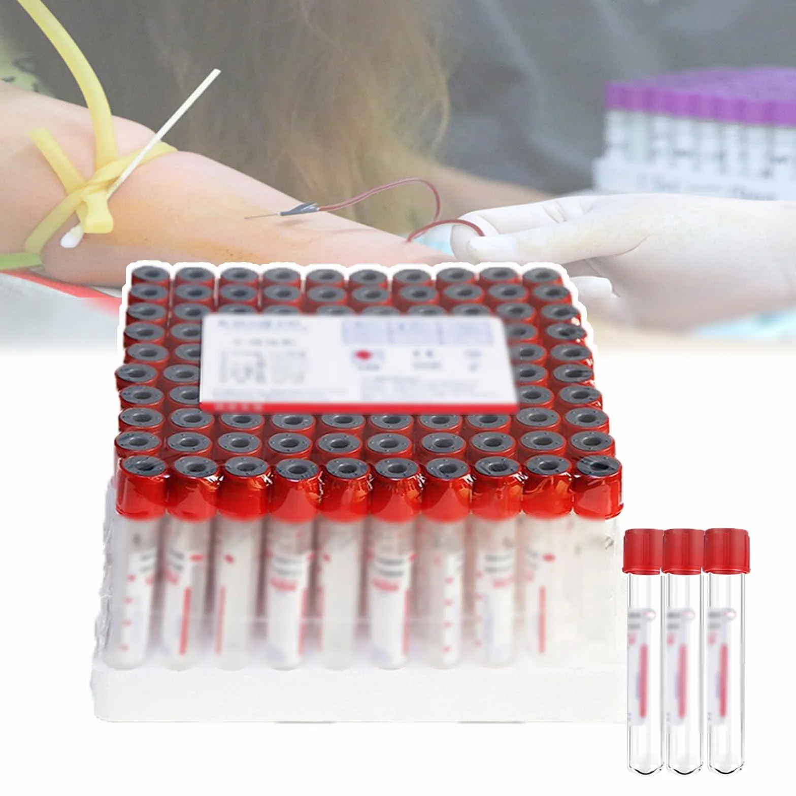 Provette per Prelievo del Sangue Vacutainer,Provetta Ordinaria Red Hat,3ml/5ml/10ml,100 Pezzi,Materiale Pet,Senza Additivi,Prelievo del Sangue A Pressione Negativa,per Laboratori,10ML
