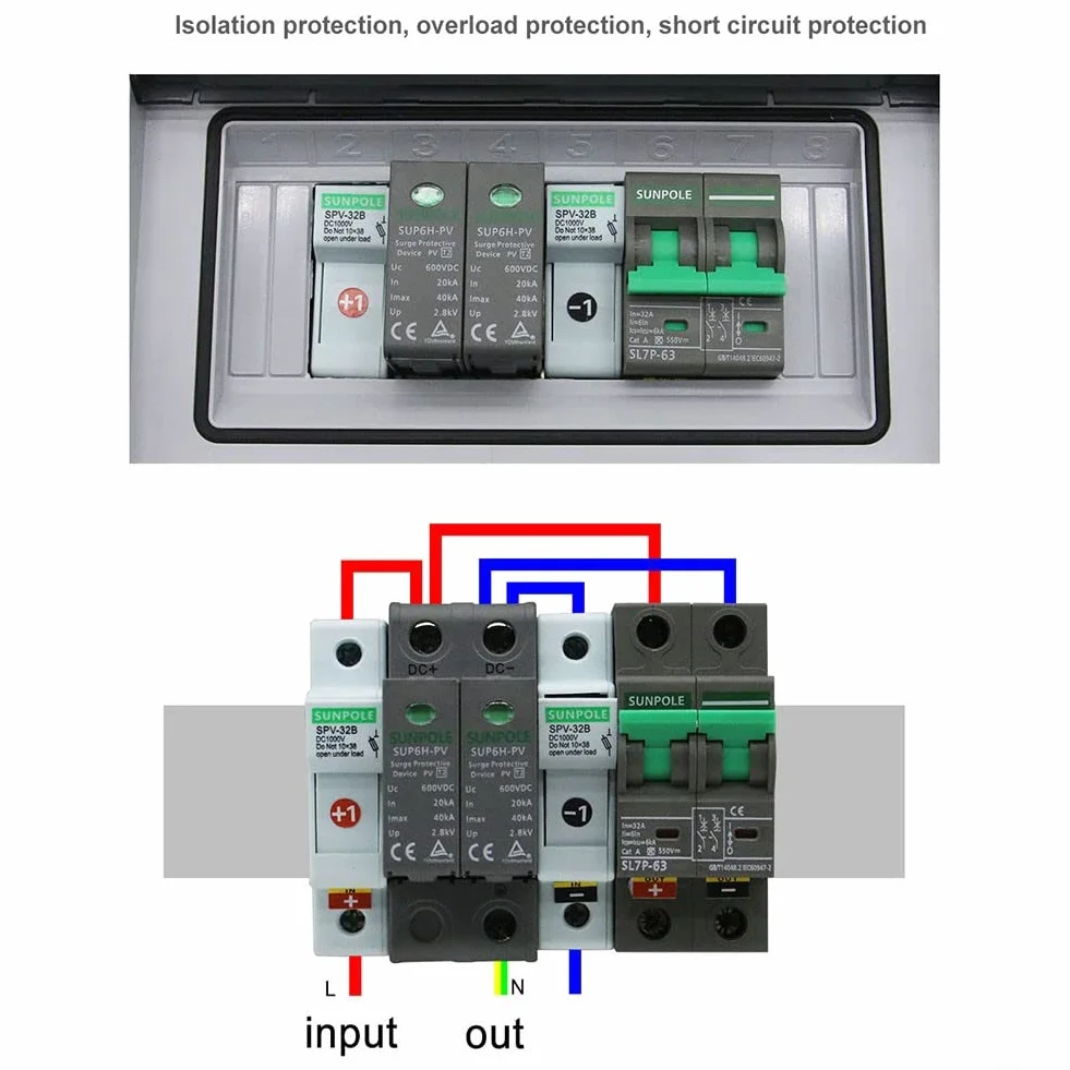 Solare PV Combiner Box, 550V 1 In1 Out 1 String Solare PV Combiner Box Protezione Impermeabile IP65 per RV