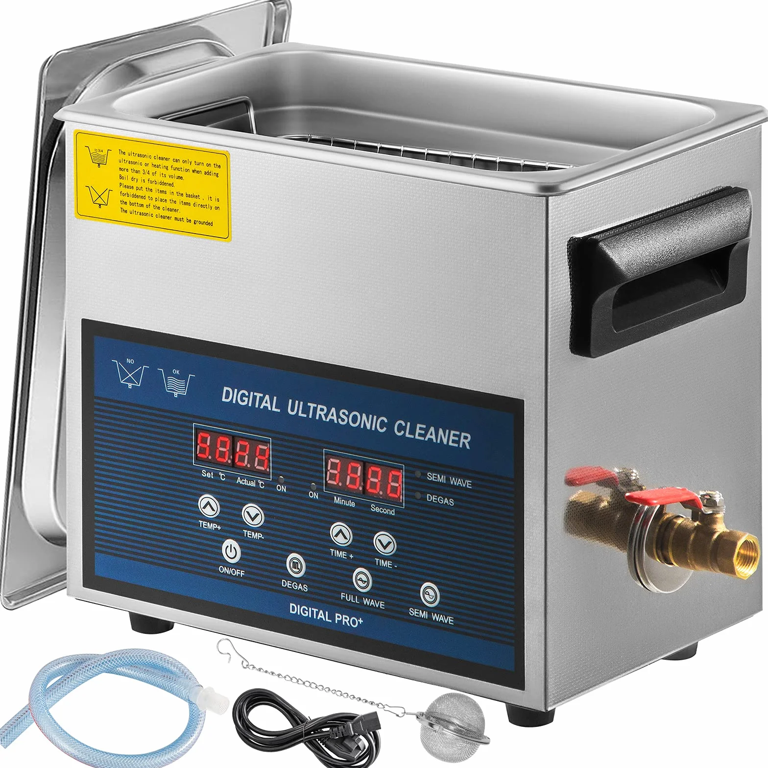 VEVOR Pulitore ad Ultrasuoni 6L Pulitore ad Ultrasuoni Professionale a Doppia Frequenza 28/40 KHZ Dispositivo di Pulizia Ultrasonica con Vasca in Acciaio Inox per Gioielli Occhiali Orologio Dentino