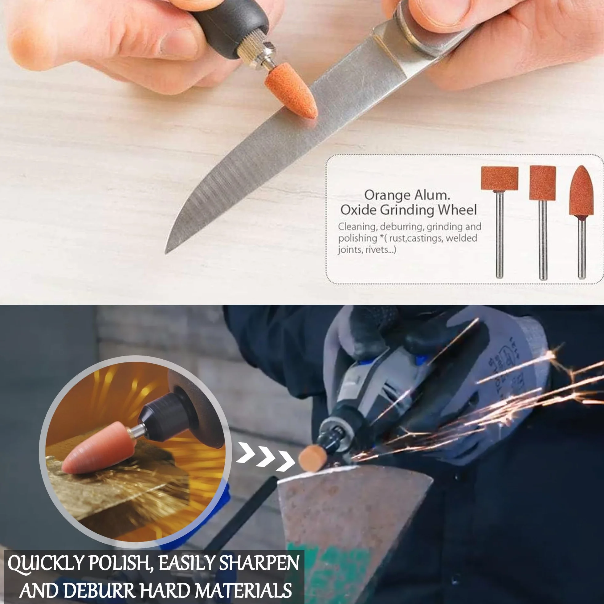 3MM Testa di Mole Montata, Multifunzione Set di Punte Abrasive in Pietra Mola con Gambo da 1/8", Accessori per Mole Set, Professionale Testa di Lucidatura per Smerigliare e Affilare Lucidatura
