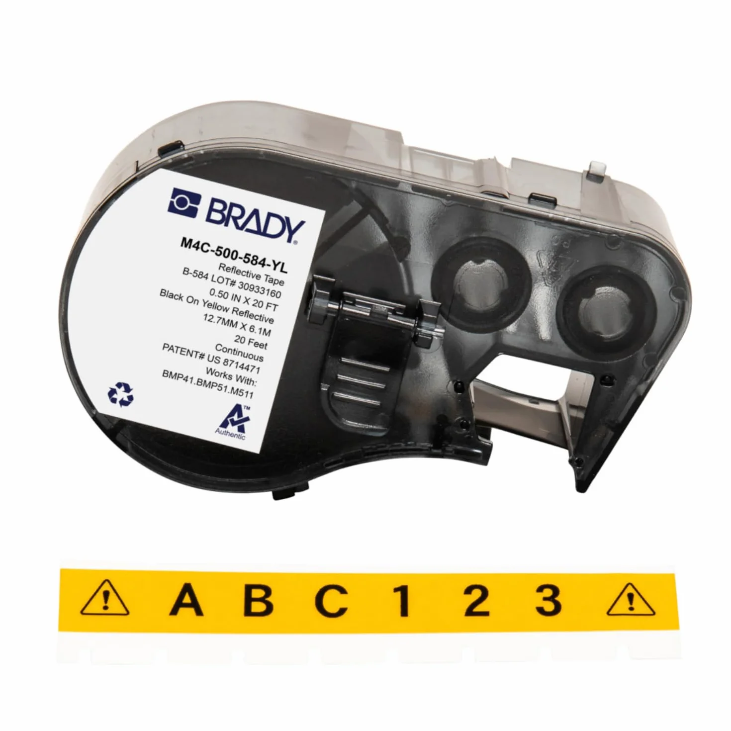 Brady Nastro Etichettatrice per Stampanti M410, M510, M511 – Etichette Industriali Autoadesive – Nero su Giallo (12,70 mm x 6,10 m) – M4C-500-584-YL