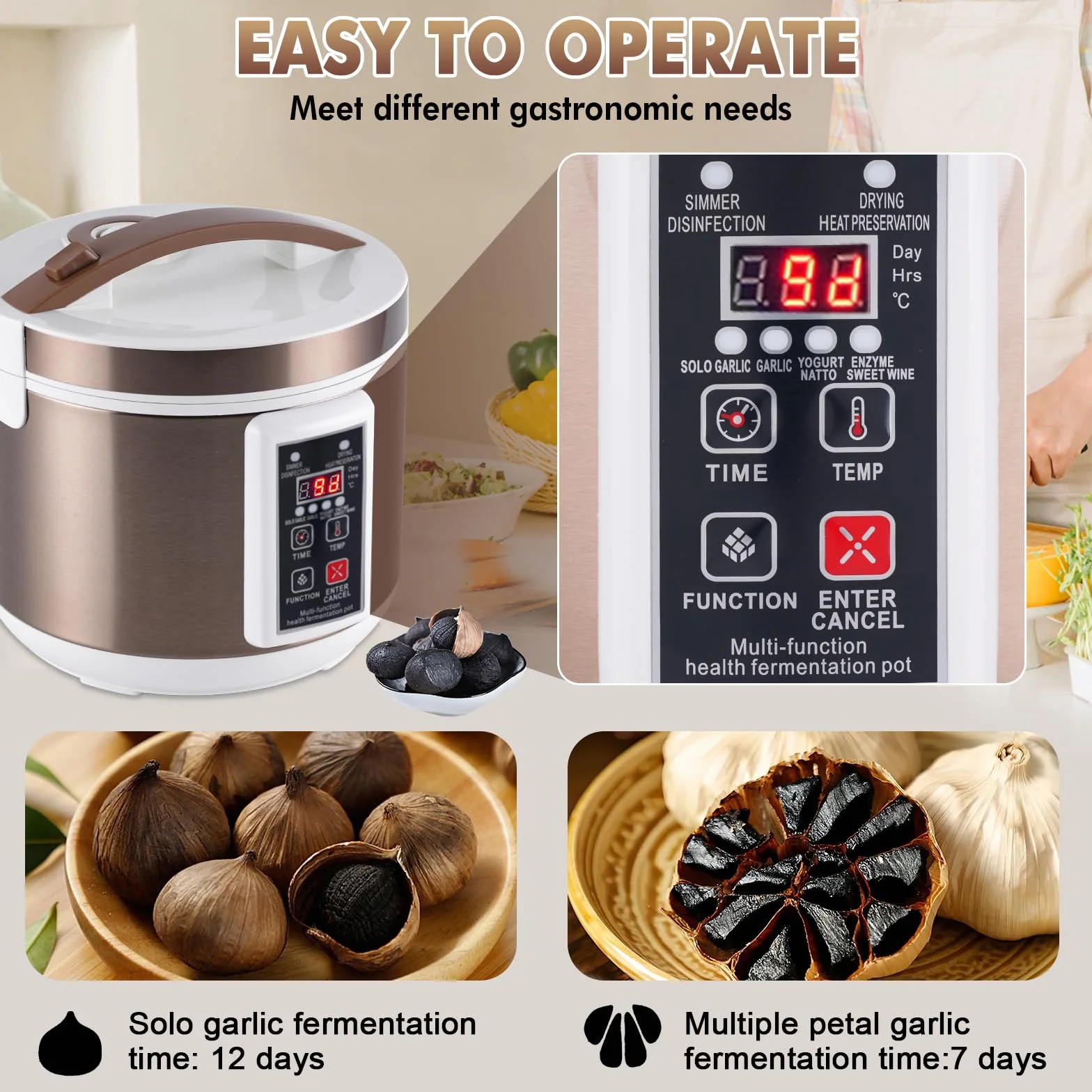 YUCHENGTECH 6L Fermentatore Aglio Nero Automatico Aglio Nero Fermentatore Intelligente per Aglio Natto Yogurt Kimchi con Controllo del Tempo e della Temperatura/Controllo di Asciugatura Indipendente