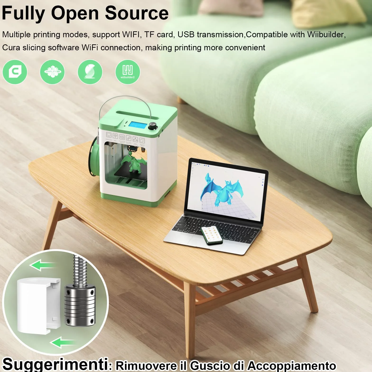 ENTINA Tina2S Stampante 3D con Stampa WiFi, Mini Stampanti 3D per Principianti, Livellamento Automatico e Alta Precisione, Aggiornamento Scheda Madre Ultra Silenziosa e Piattaforma Riscaldabile