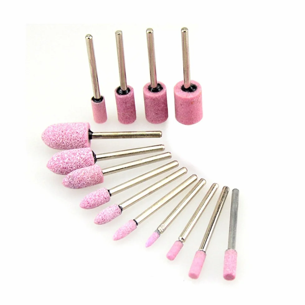 10PCS multifunzione mandrino montato Polish Grind pietra abrasiva testa per utensile rotante (cono/cilindro, 3/4/5/6/8/10/12 mm), cylinder 3mm, pink +silver, 10