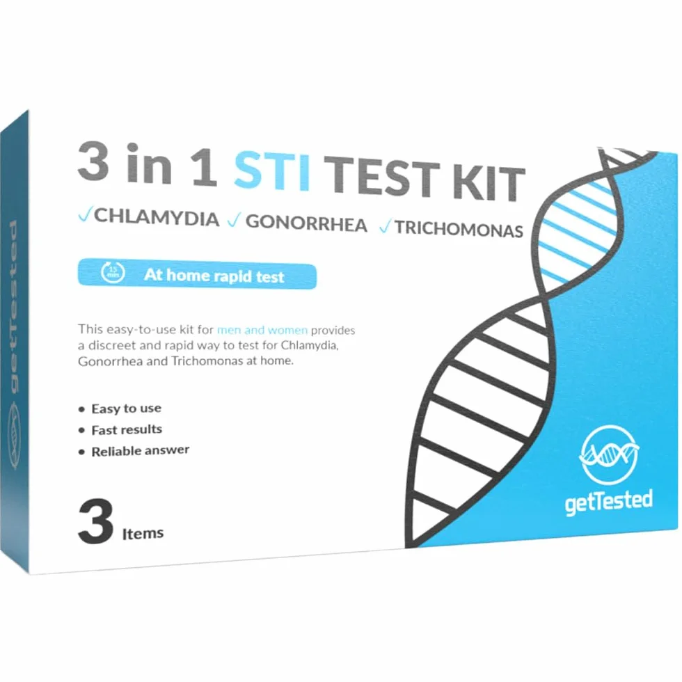 GetTested Test STI 3 in 1 per clamidia, trichomonas e gonorrea, kit per test STI a casa per donne e uomini, risultati rapidi dei test a casa, facile da usare, test STI privato, nessun appuntamento o