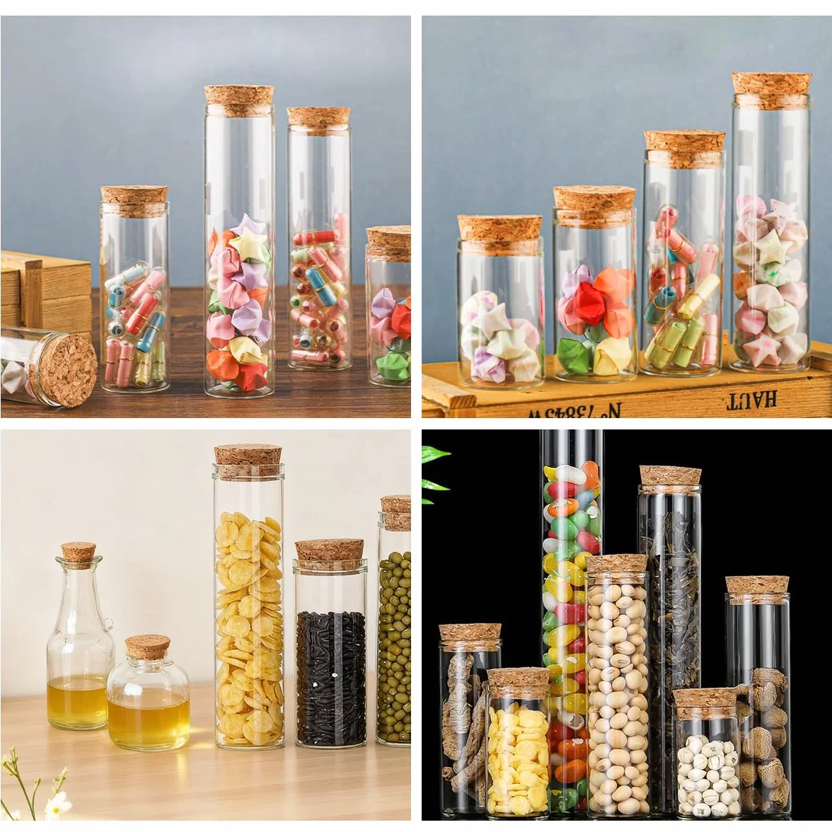 10 PZ 60ML/2OZ Vuoto Trasparente Tubi di Prova di Vetro Ricaricabile Fiala con Tappo di sughero Bottiglia In Miniatura Reagant Jar Bottiglia per Lab Party Favors Candy Spezie Perline