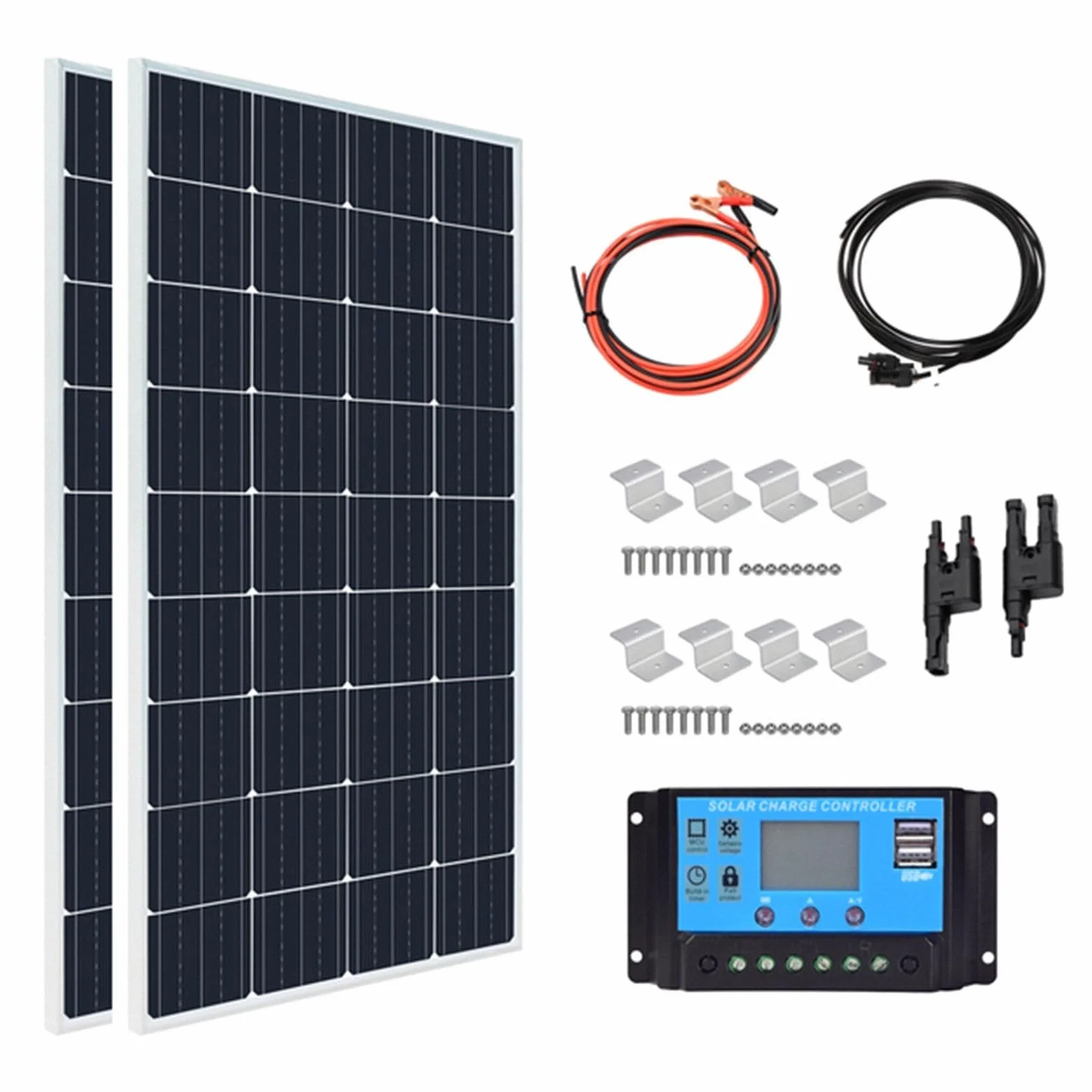 Kit Pannello Solare Monocristallino Da 300 W, Moduli Fotovoltaici Ad Alta Efficienza For Esterni Residenziali, Campeggio, Yacht, Roulotte, Camper E Altre Applicazioni Off-grid(2x300W)