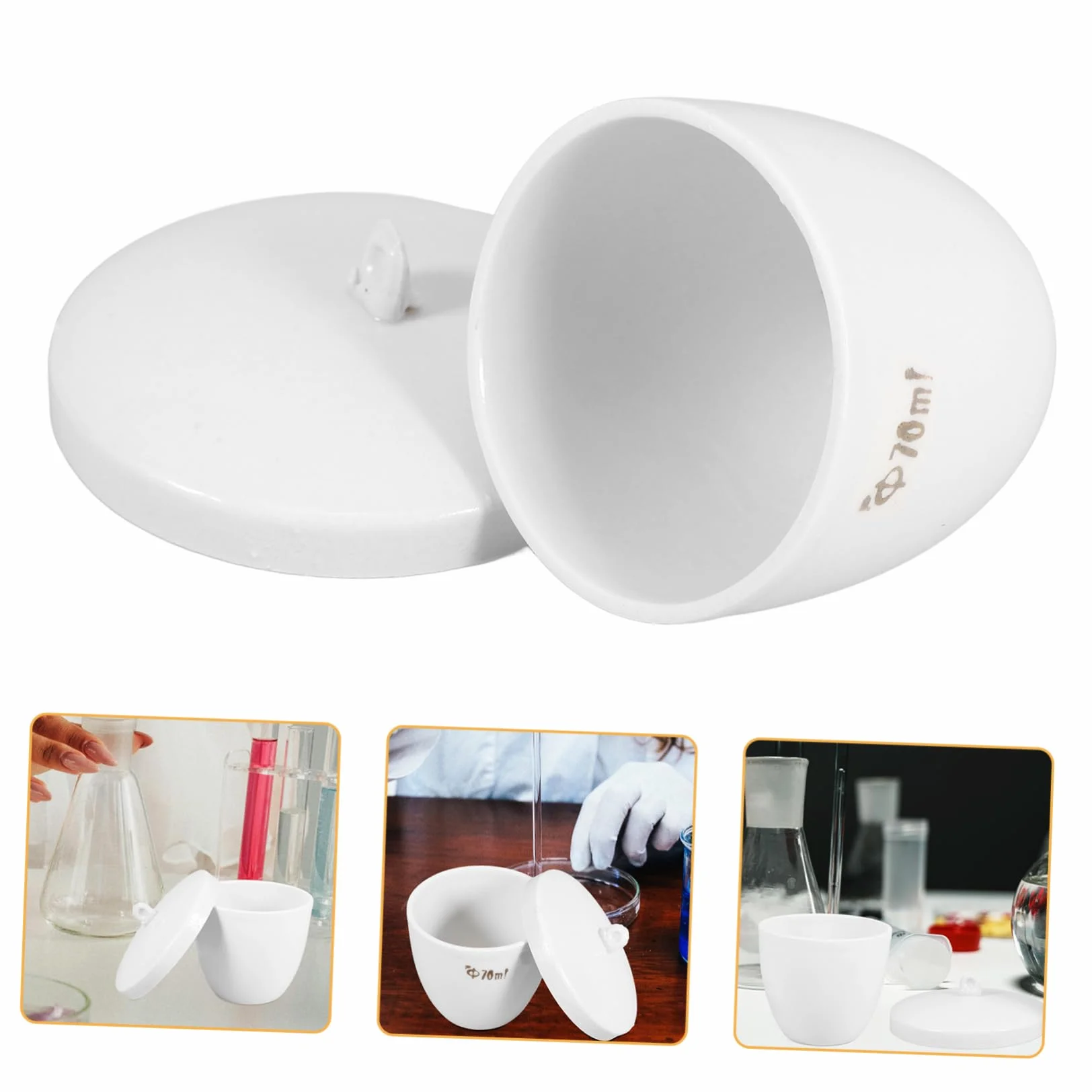 ULTECHNOVO Crogiolo con Coperchio e Manico in Porcellana da 70ml Resistente alle Alte Temperature Crogiolo Ceramico per Laboratorio e Raffinazione Chimica