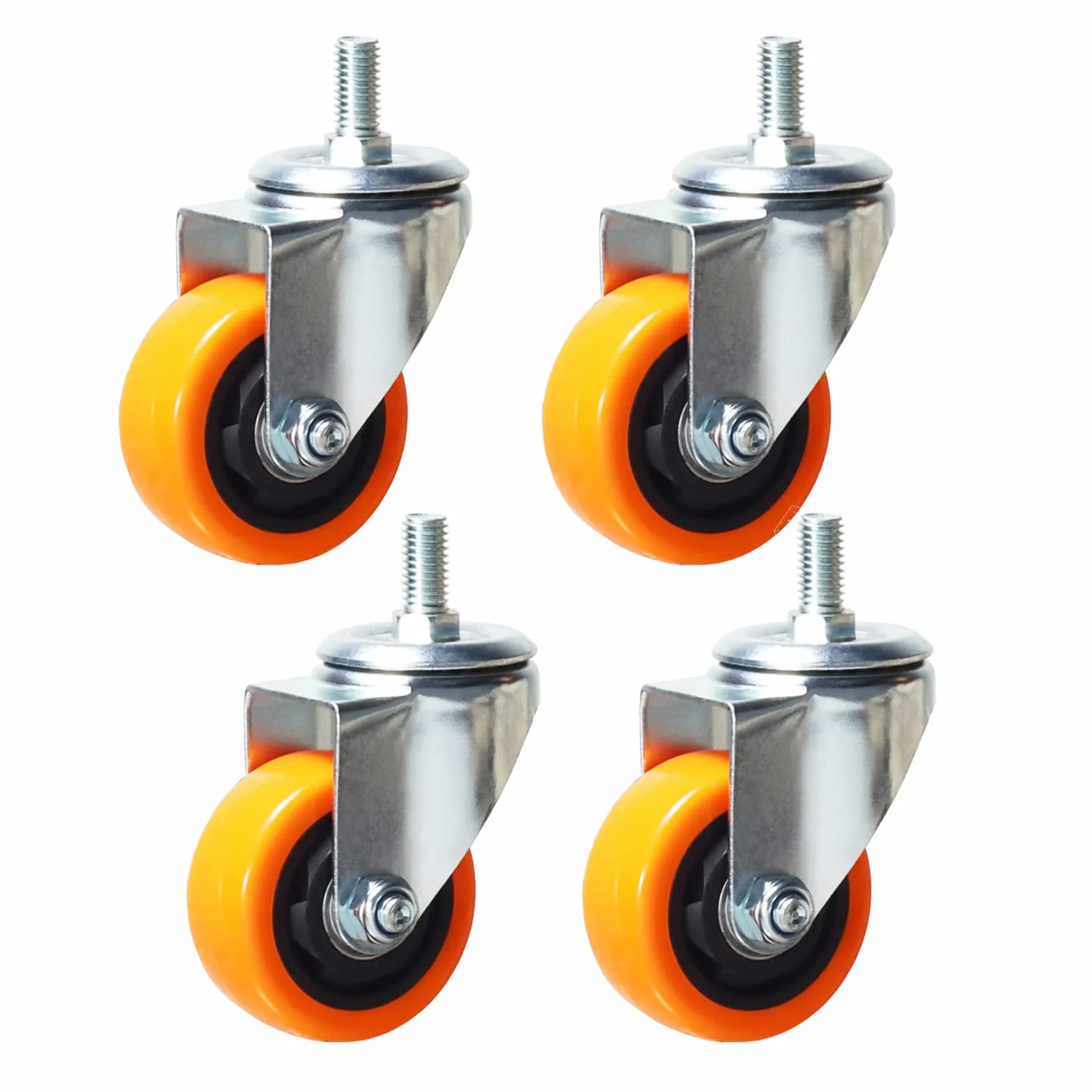 Ruote girevoli resistenti da 3 pollici gialle in PVC con gambo metrico M12-1,75 x 25 mm Ruote di sicurezza fino a 544,3 kg/set per industria e mobili Set da 4 pezzi (7 pollici, senza freno)