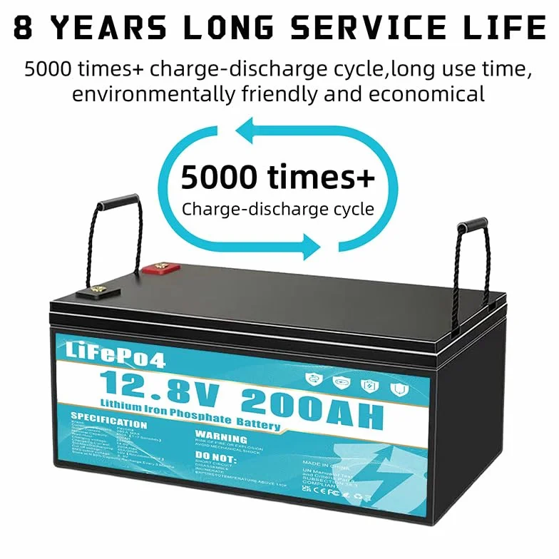 Batterie Ricaricabili,LiFePO4 Batteria da 12V 200Ah al litio ferro fosfato, dotata di BMS da 200 A, durata superiore a 8 anni, adatta per campeggio,alimentazione di emergenza, ecc.