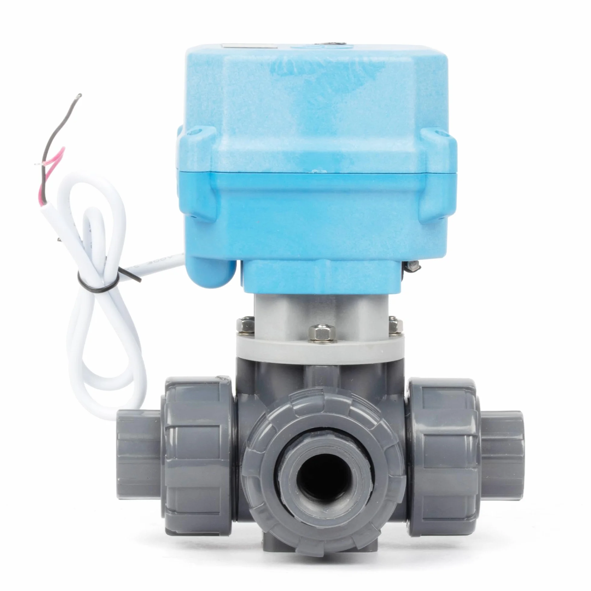 U.S. Solid Valvola a sfera motorizzata UPVC a 3 vie da 1/2 '' tipo L, 9-24V AC/DC, 2 fili, ritorno automatico, porta completa IP67, normalmente chiusa con ripristino manuale, per sistemi acqua e aria