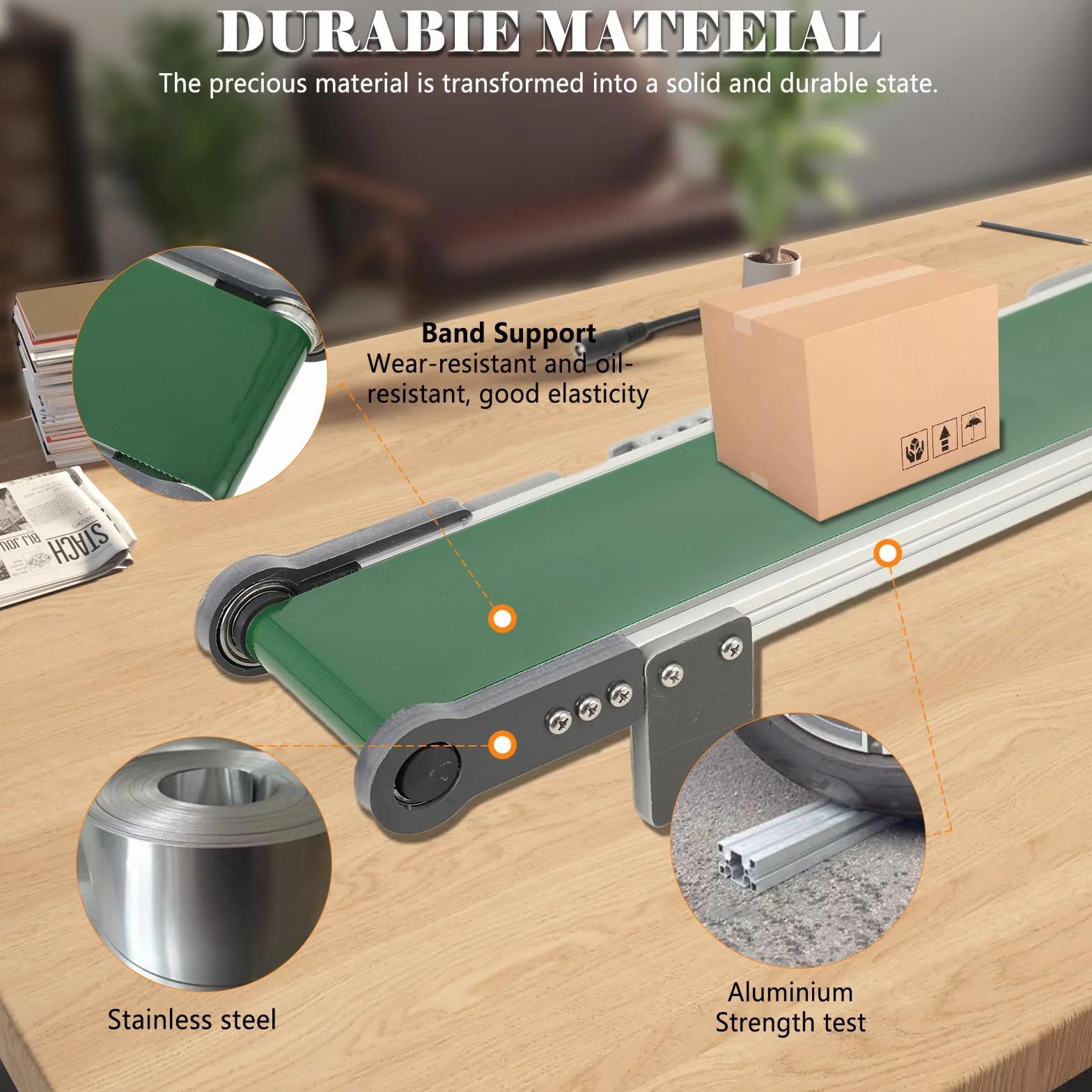 Nastro Trasportatore Elettrico Da Tavolo 500x100mm, Mini Distributore Automatico Trasportatore, Nastro Trasportatore Antistatico in PVC Velocità Regolabile 1,8-7,6cm/S