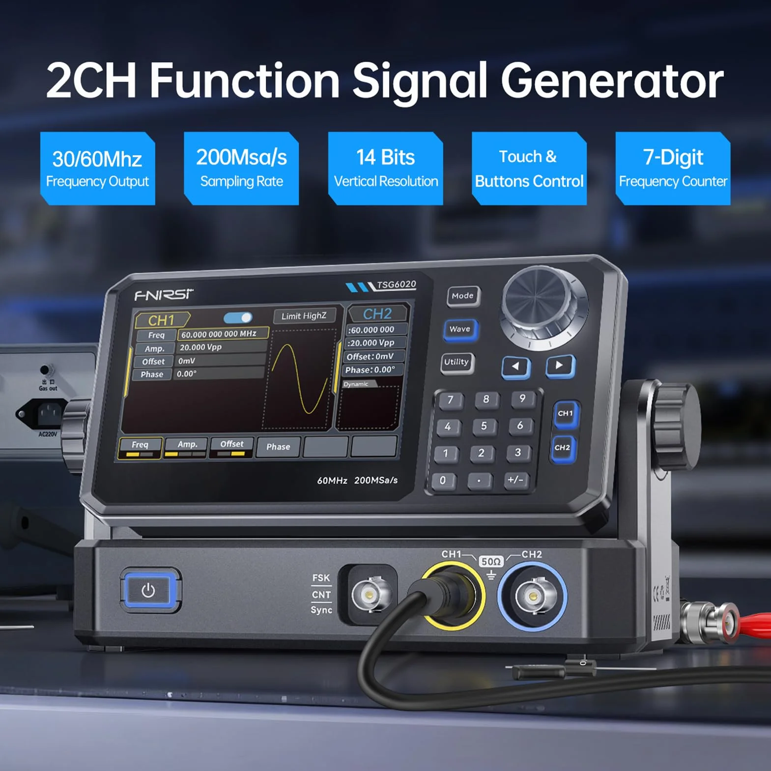 Generatore di Segnale,Generatore di Segnale Portatile AD Alta Precisione Sorgente di Segnale di Campionamento 60 MHz Frequenza di Campionamento 200 MSa/s 14 bit Display Touch 4,3 Pollici