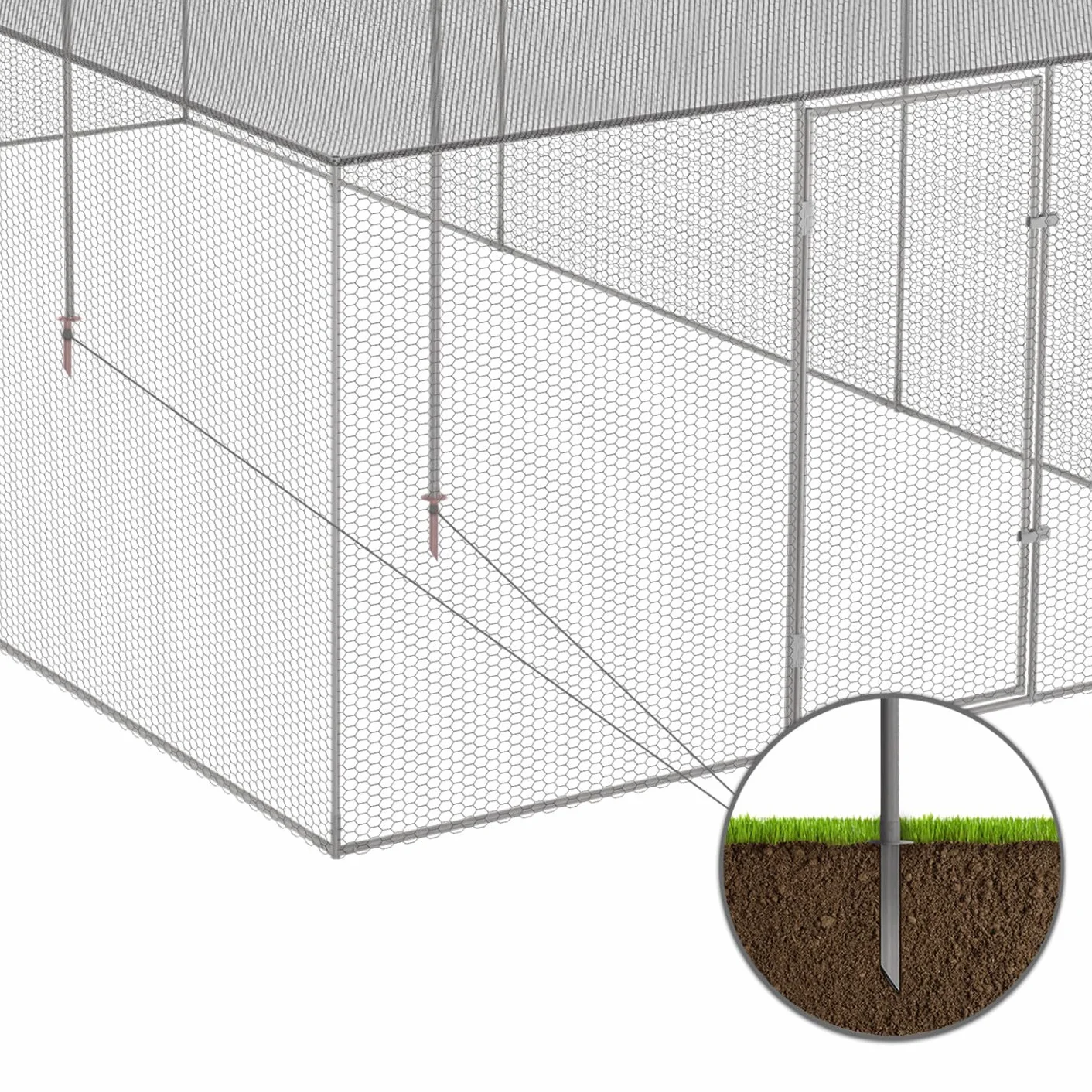 IDMarket - Voliera 18 m² Parco a rete 6 x 3 M recinto pollaio per Animali da Bassa Corte