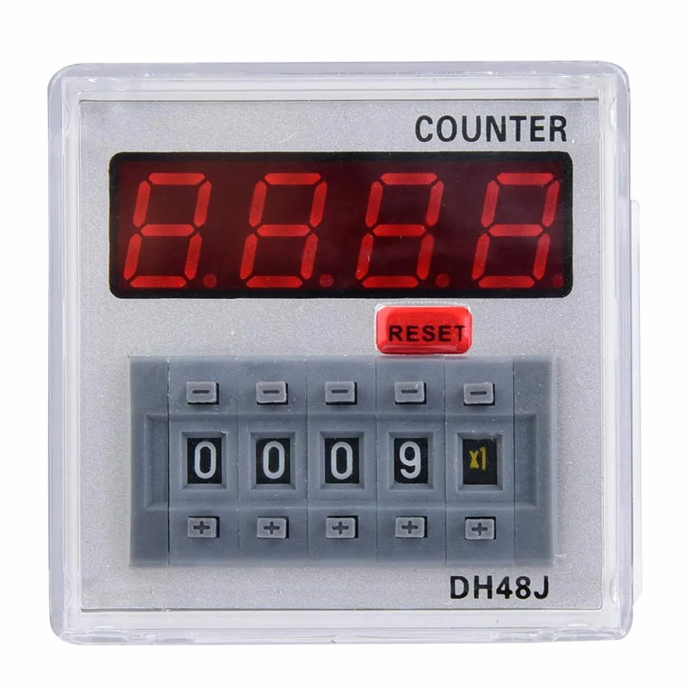 Relè Contatore Elettronico DH48J-A 24 V AC/DC ABS 1-999900 Pannello a 11 Pin Contatore o Reset Contatore con Display a LED, Relè Temporale Digitale