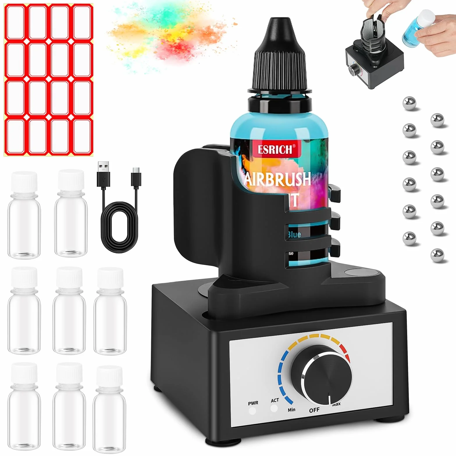 HOTUT Mini Vortex Mixer Agitatore Miscelatore a Vortice 300~2400giri/min, Mini vortex Paint Shaker Mixer, 3 Velocità Regolabile, per Pittura, Laboratori, Smalti, Adesivi per Ciglia e Colori Acrilici