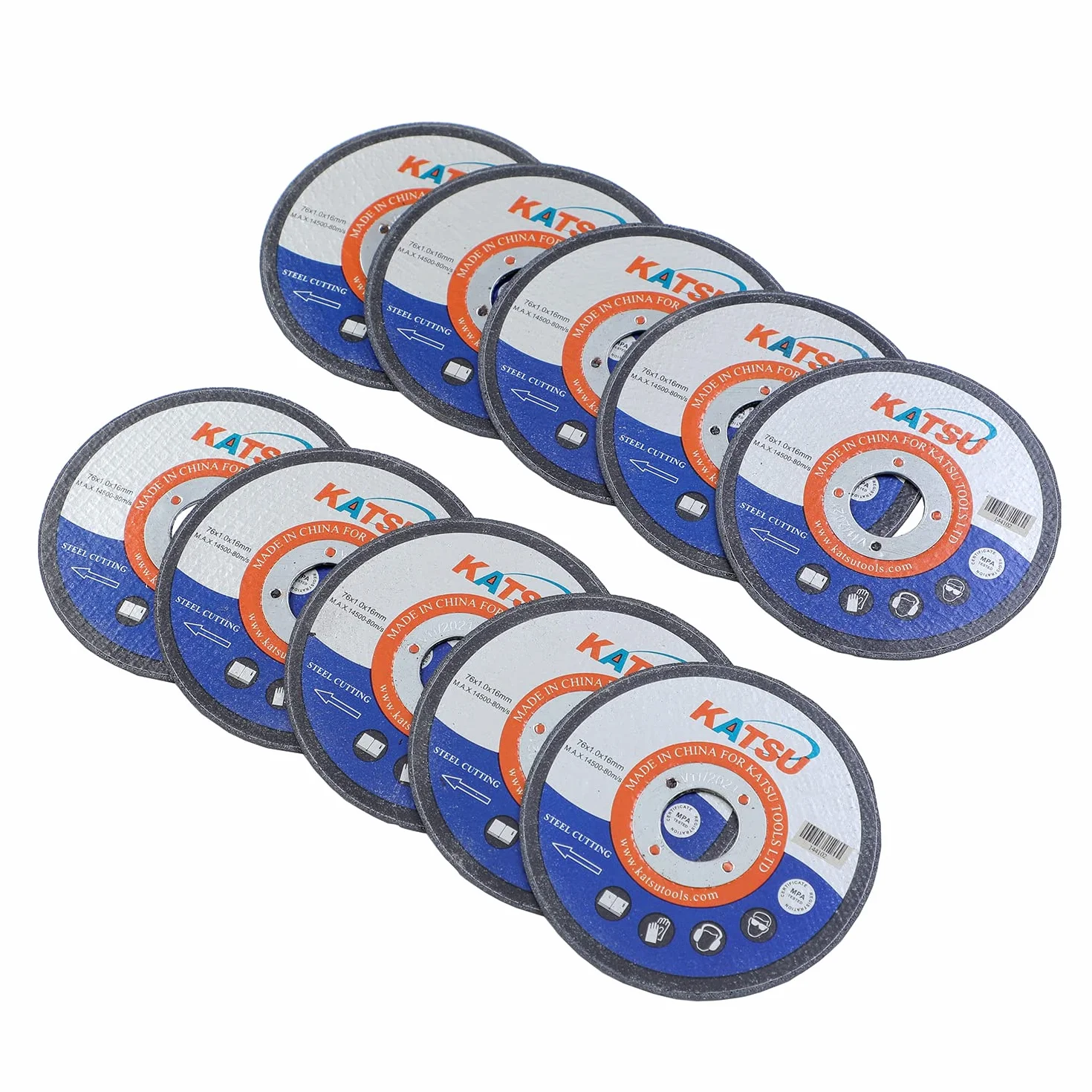 KATSU Disco da Taglio in Acciaio 76mm 3" 10 Pezzi 1,0 mm Disco da Taglio in Metallo per Mini Smerigliatrici Angolari 144102