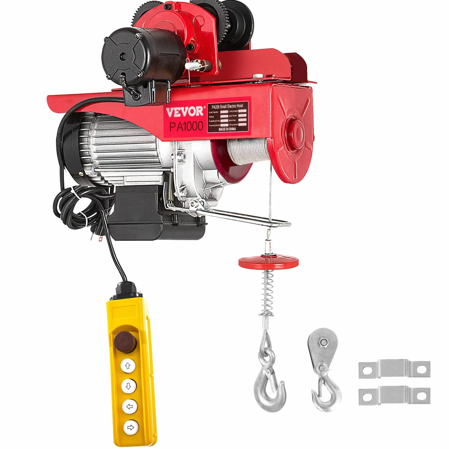 VEVOR Sollevamento Paranco Elettrico a Fune con Carrello 1000kg 220V, Paranco Elettrico Colore Rosso Altezza di Elevazione 3 m / 10 Piedi