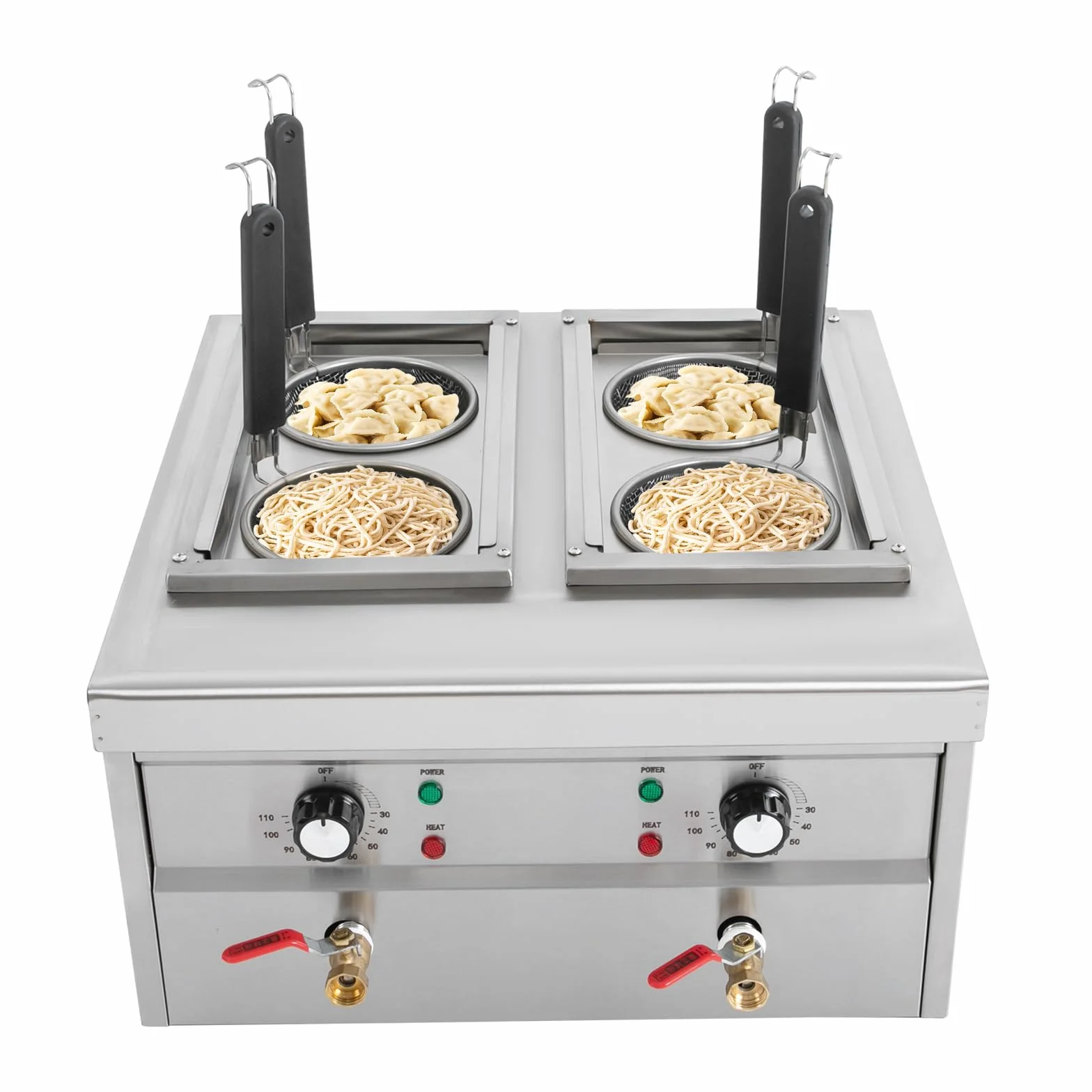 Fornello per pasta professionale, fornello elettrico con 4 cesti per pasta, 2 coperchi, 2 impostazioni di temperatura separate, cottura per pasta, in acciaio inox, comoda macchina per cucinare la