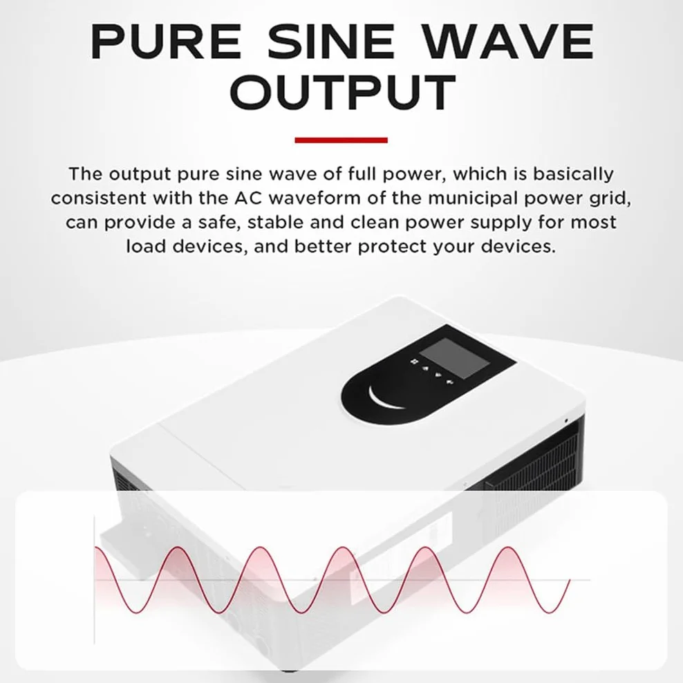 Inverter Solare Ibrido Da 6,2 Kw, Inverter Ibridi Con Regolatore Di Carica Solare Mppt Da 120 A, Carica Solare Con Doppia Uscita, Ingresso Pv Massimo 450 VDC, Inverter Su/Fuori Rete