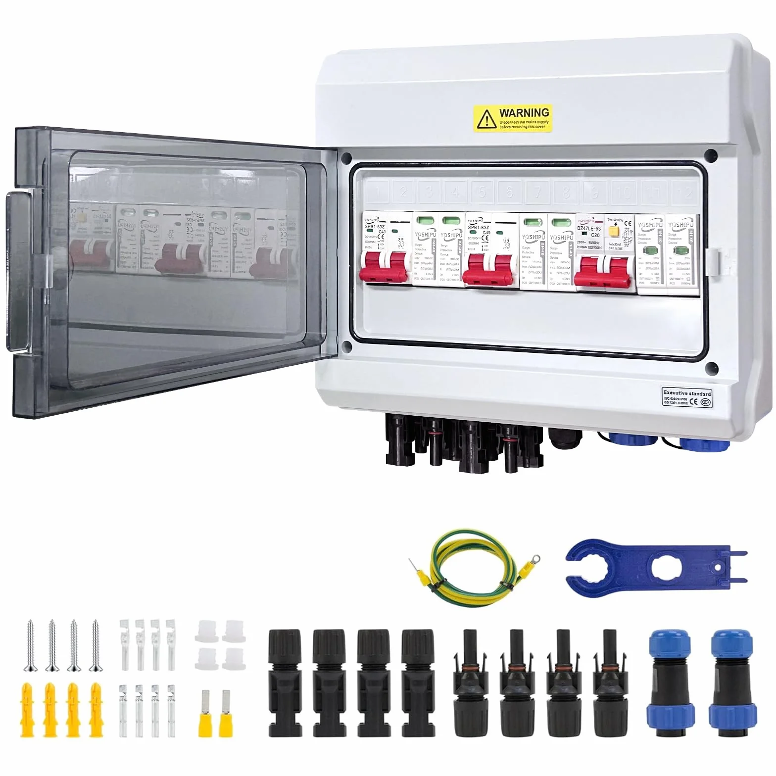 Scatola Combinata Fotovoltaica a 2 Stringhe 2 in 2 out, Protezione da Sovratensione Fotovoltaica PV Solare, Scaricatore di Sovratensione Interruttore Automatico DC 1000 V 40 A 20-40 KA, IP65