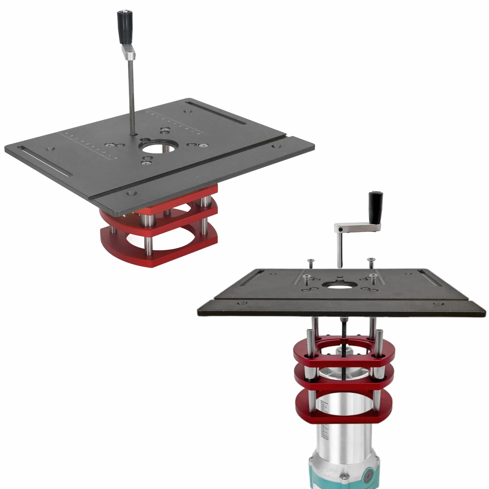 Kadimendium Router Lift Sollevamento Manuale Router Lift System Kit Router Table Saw Insert Base Plate Router Lift Base per Piccole Macchine Taglio (Nero)