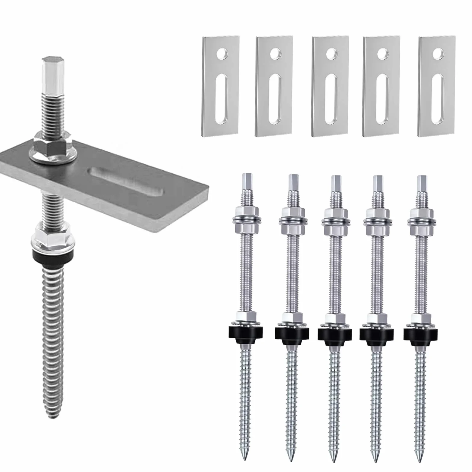 6 Pezzi M10 x 250mm Viti Prigioniere Doppia con 6 Guarnizione, Bulloni Sospesi Acciaio Inox, Tasselli per Altezza Regolabile Fissaggio Tetti Edifici, Pannelli Solare, Fotovoltaico, Impianto PV