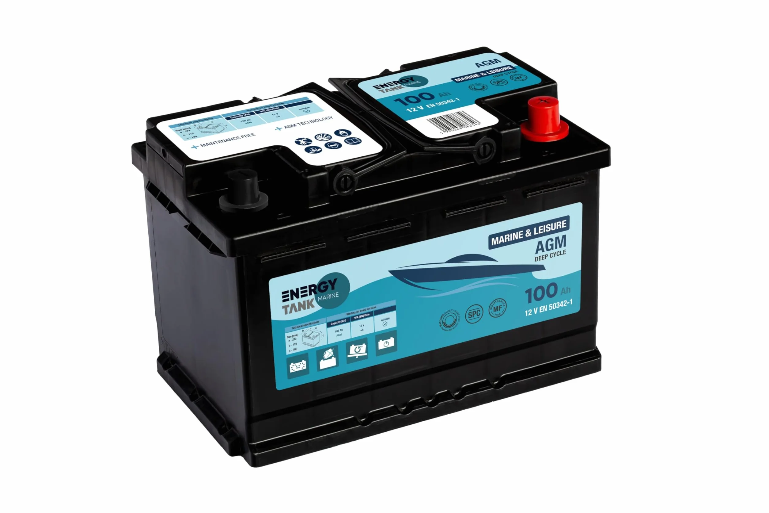 Energy Tank Batteria AGM Solare 12V 100Ah a Scarica Lenta – Sigillata, Senza Manutenzione – per Barca, Motore Elettrico Fuoribordo e Impianti Fotovoltaico