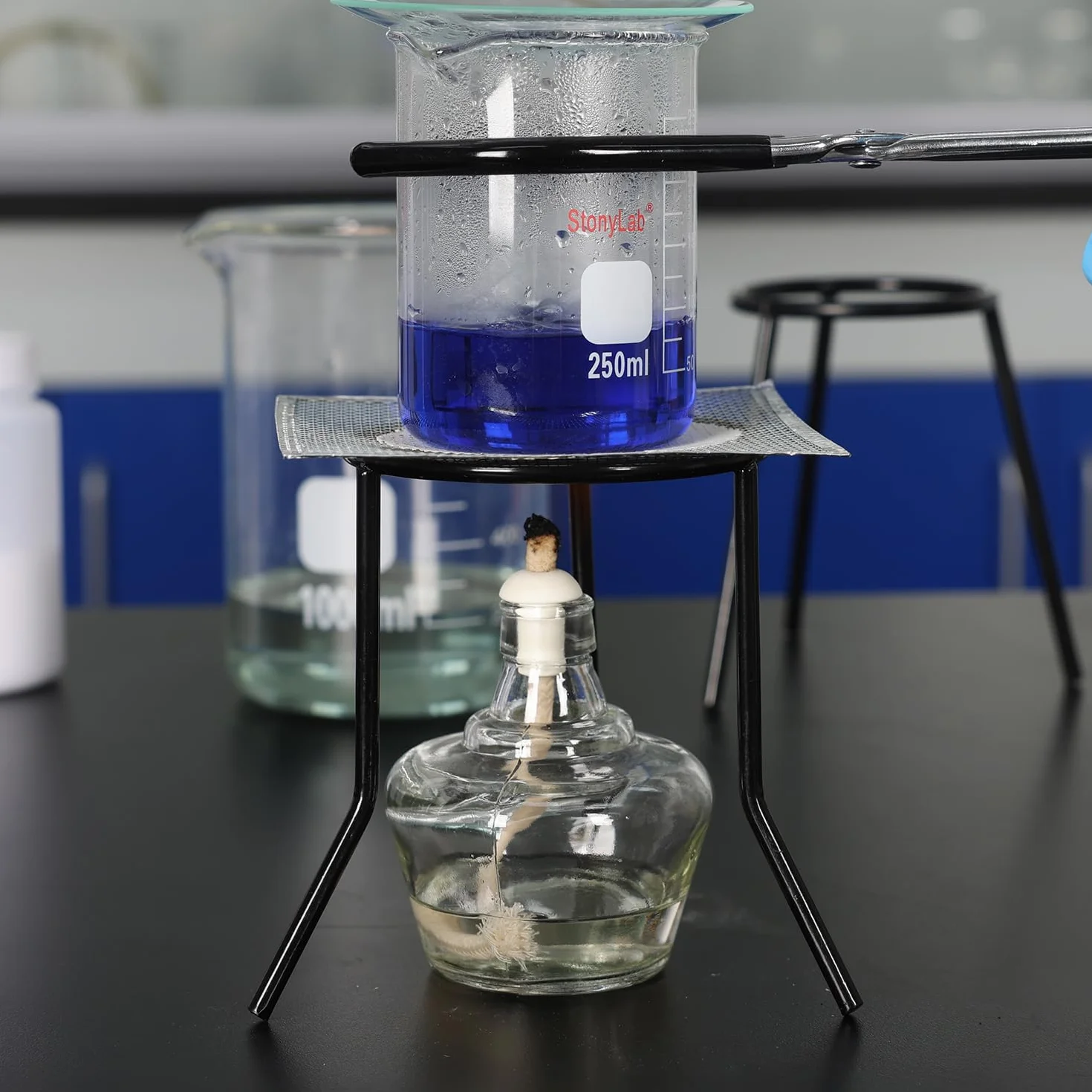 stonylab Supporto per Treppiede in Metallo da Laboratorio, Supporto per Lampada a Treppiede per Bruciatore Bunsen Riutilizzabile e Durevole per Uso di Laboratorio, Nero