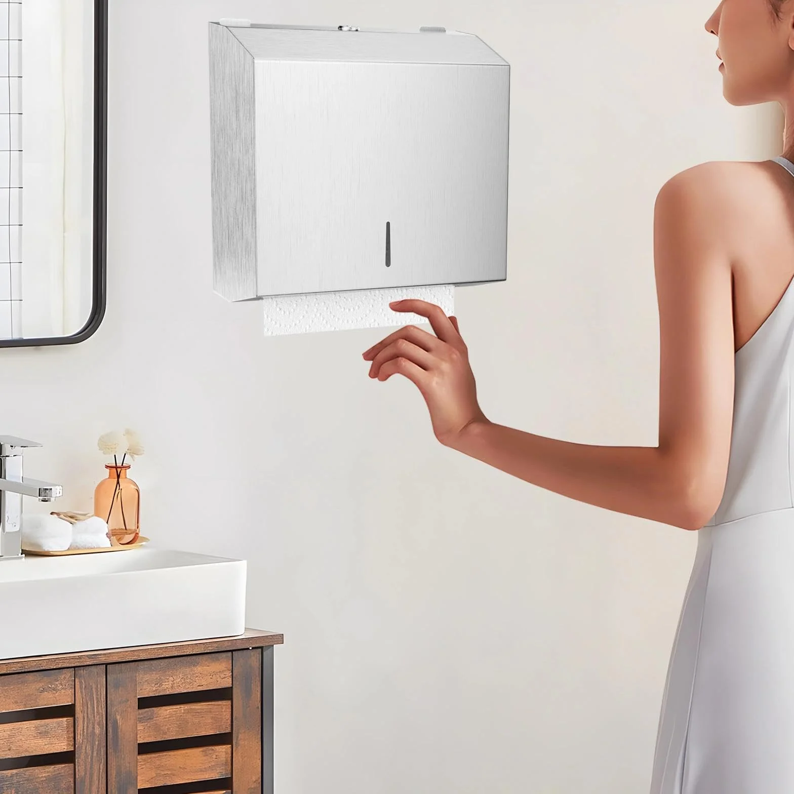 Dispenser Carta Asciugamani da Parete in Acciaio Inox con Blocco per Bagni e Cucina, Argento