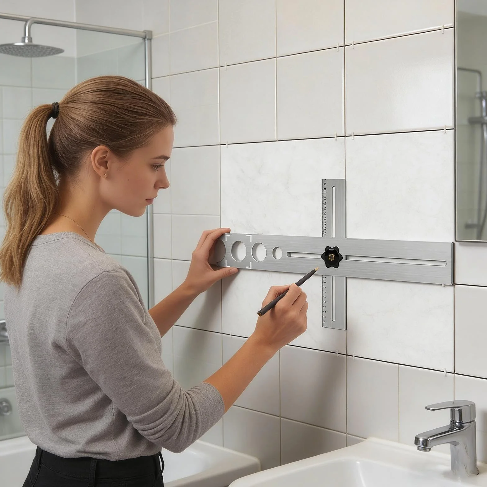 Strumento Di Misurazione Per Piastrelle | Strumento Di Localizzazione Universale Regolabile In Acciaio Inossidabile | Utensile Per Forare Il Marmo - per Pavimenti, Ceramica, Marmo, Legno,