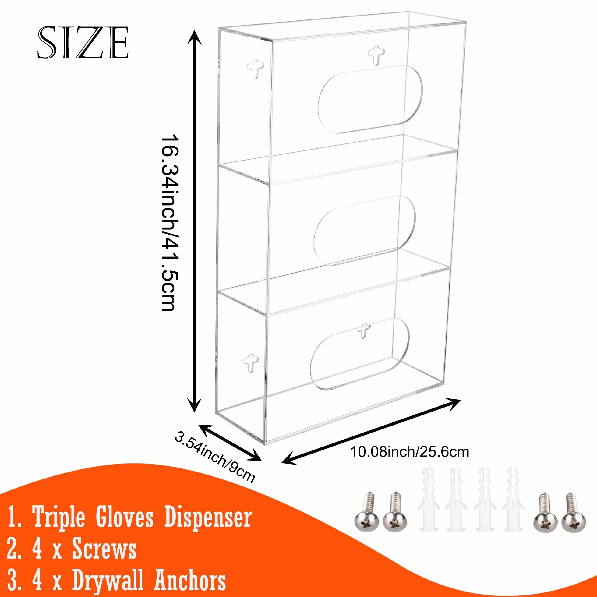 Supporto da parete per guanti monouso (per 3 scatole), in acrilico, per guanti usa e getta in vinile, lattice, nitrile, trasparente