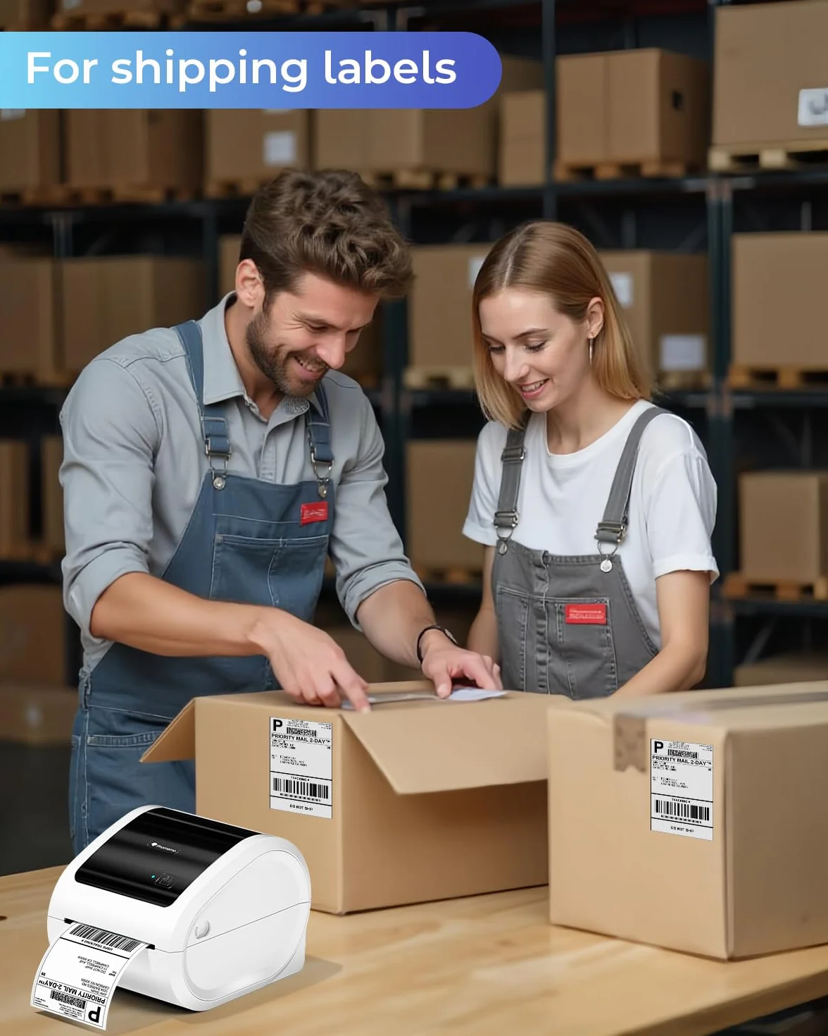 Phomemo Ethernet Stampante Etichette Spedizione, Stampante Termica Etichette da 300dpi per imprese, Supporta Ethernet, Bluetooth e USB, Compatibile con Amazon, Vinted, BRT, UPS, Bianco