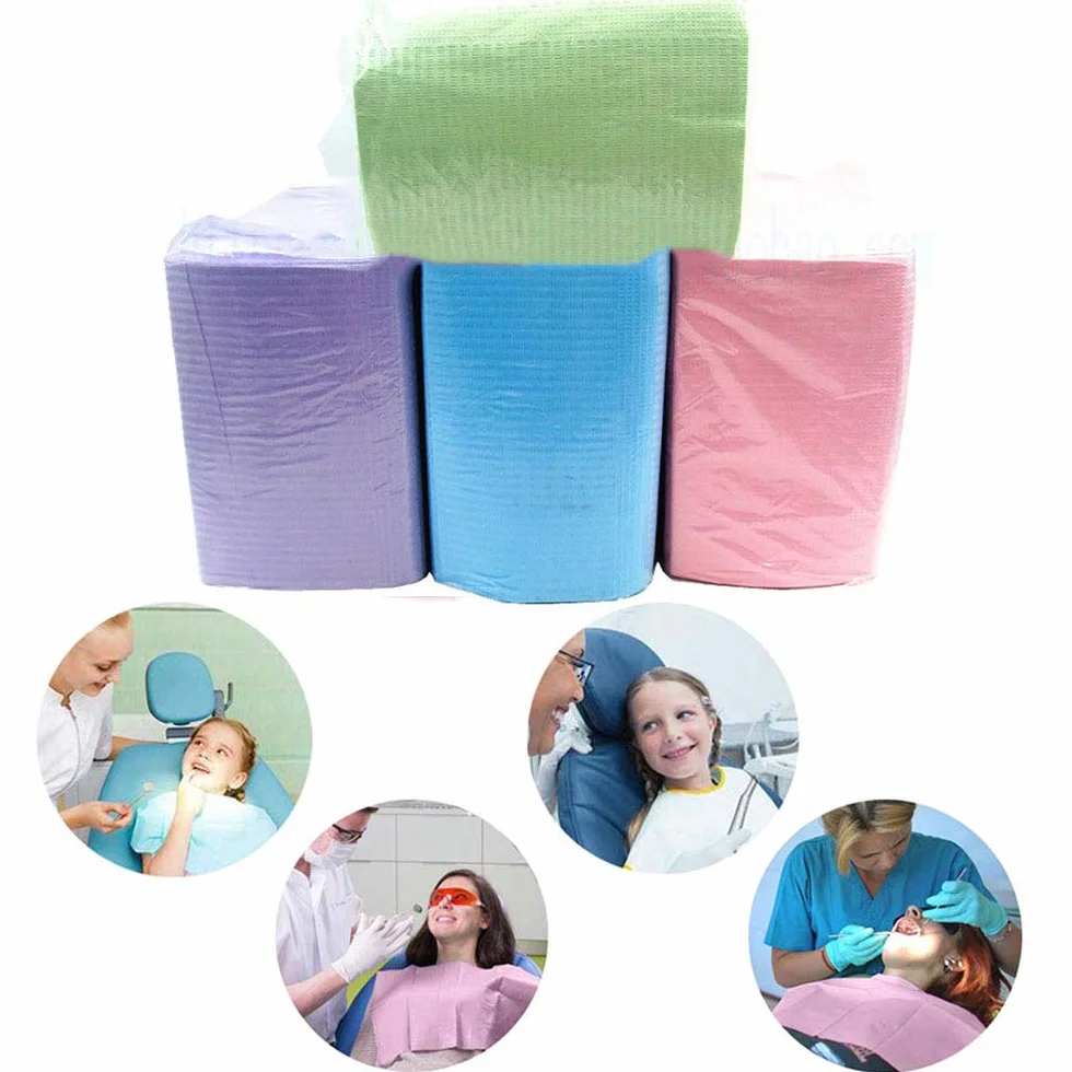 Asciugamano per bavaglino dentale monouso foglio orale sciarpa di carta asciugamano per uso clinico dentista blu 125PCS