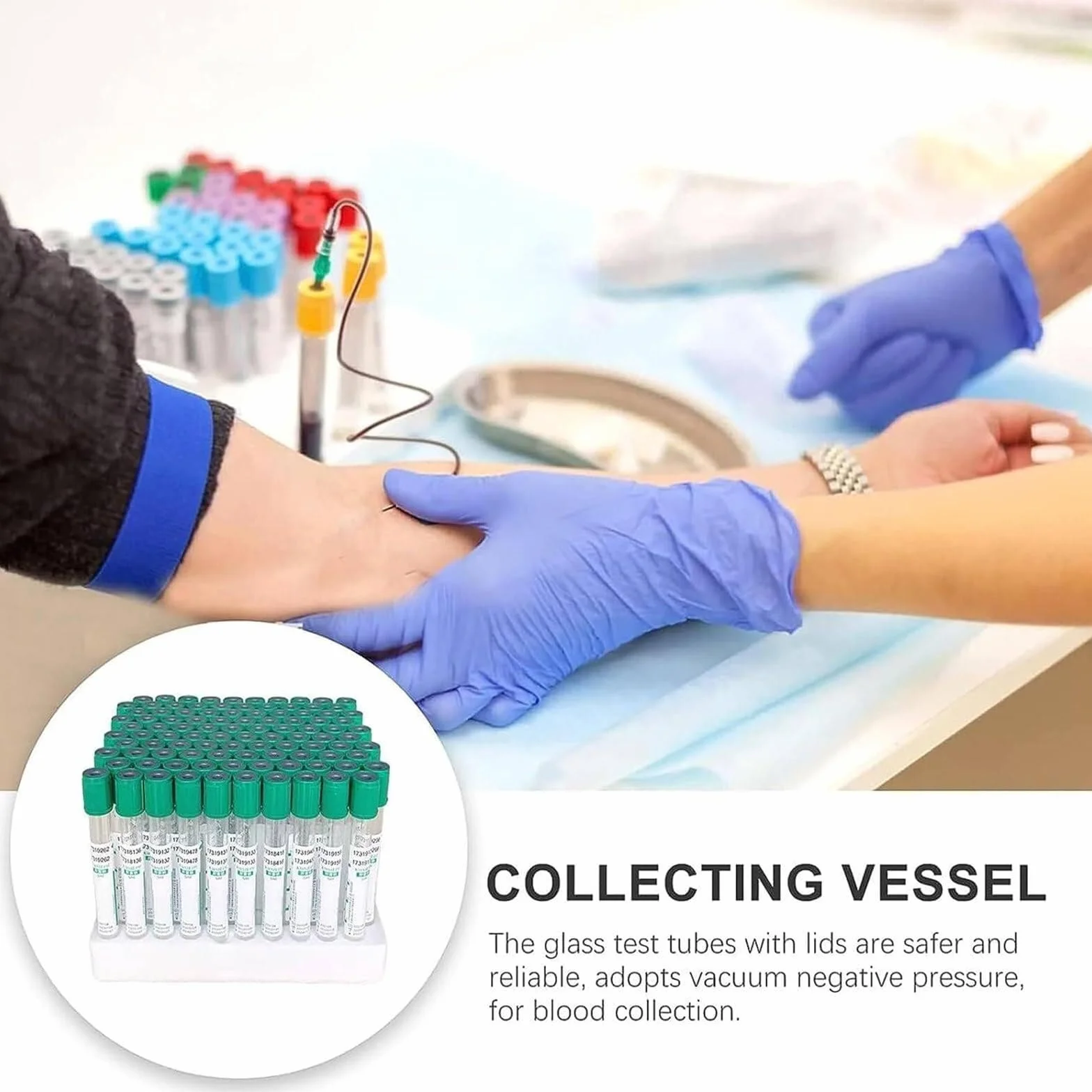Provette for prelievo di sangue sottovuoto, provette in vetro con eparina al litio da 3 ml/5 ml con tappo a vite verde, for laboratori e unità di ricerca scientifica, 100 pezzi(5ml)