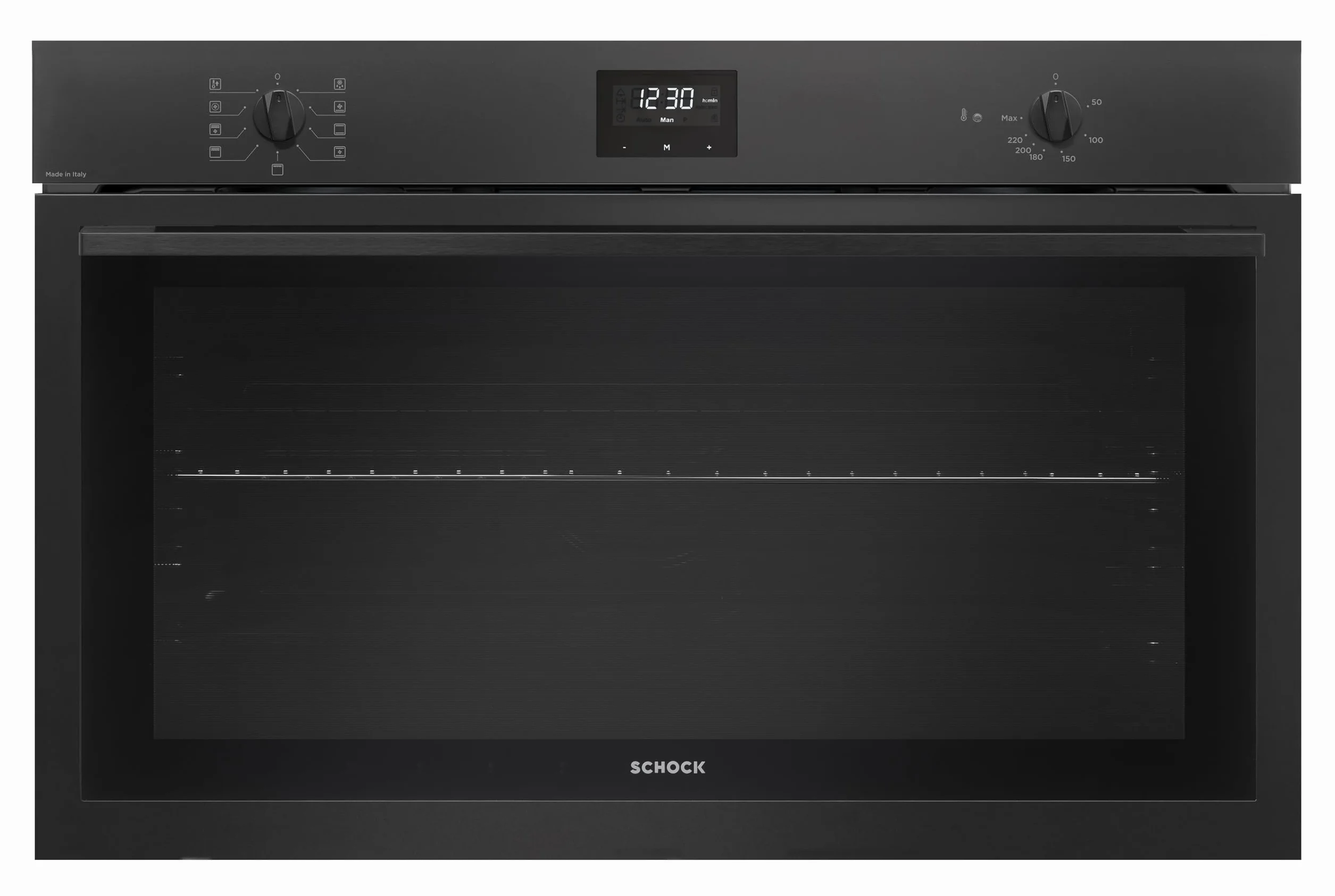 SCHOCK|Forno PRIMUS SFP997BK Multifunzione, Classe A, Cavità XXL Capacità 114 L, Programmatore Touch Di Inizio e Fine Cottura, Termoventilato, 2 Griglia + 1 Leccarda, 897x543x595mm, Nero Opaco