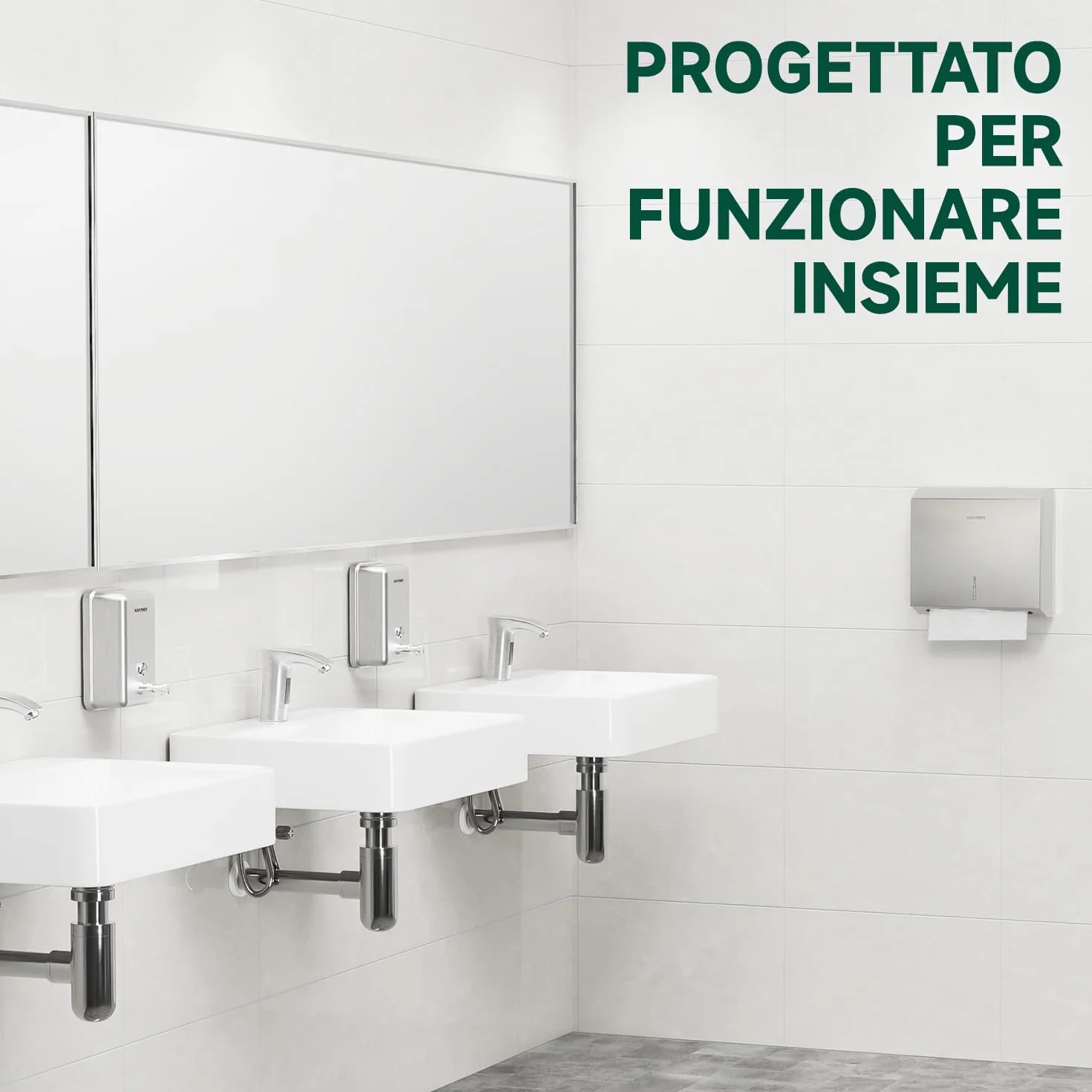 anydry Dispensatore di salviette di carta a montaggio murario 250 fogli acciaio inox satinato bloccabile multifold Z-fold
