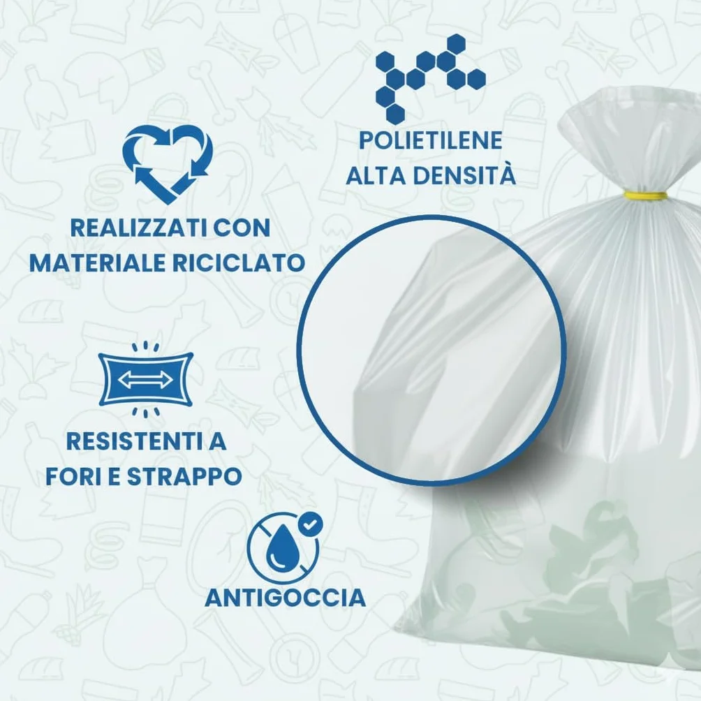 FRIO - 200 sacchetti grandi, 150 litri, trasparenti, sacchi spazzatura condominiali formato scorta per bidone raccolta differenziata, con legacci. Buste spazzatura 80x120 cm, multistrato, resistenti