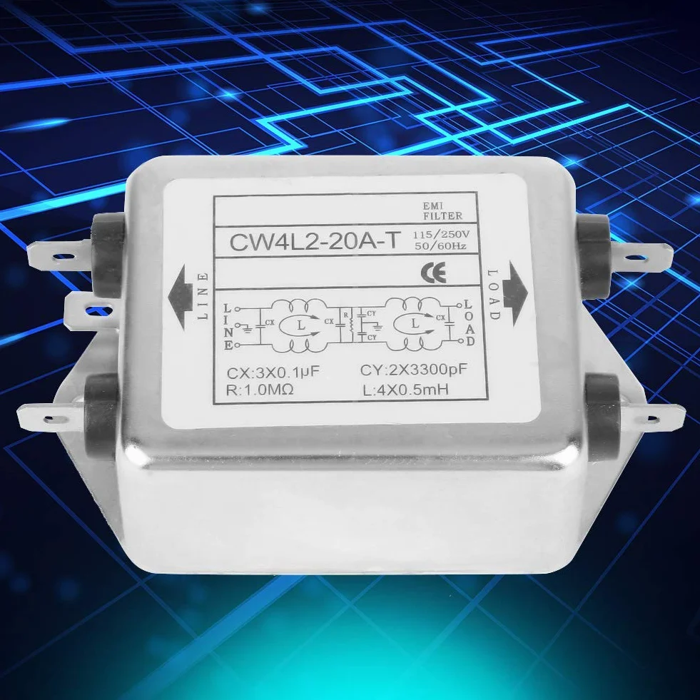Tyenaza Filtri di Rete Elettrica, 20A Filtro EMI RFI, CW4L2-20A-T Soppressore di Rumore Potenza Filtro EMI Condizionatore di Linea Terminale Monofase 115V/250V 20A 50/60Hz