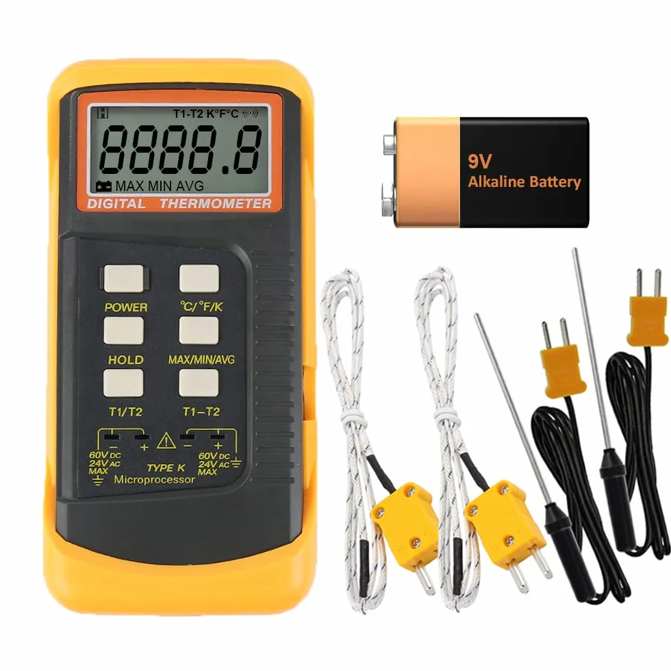 Mengshen Termometro Digitale Tipo K 2 Canali 4 Termocoppie -50~1370°C Portatile