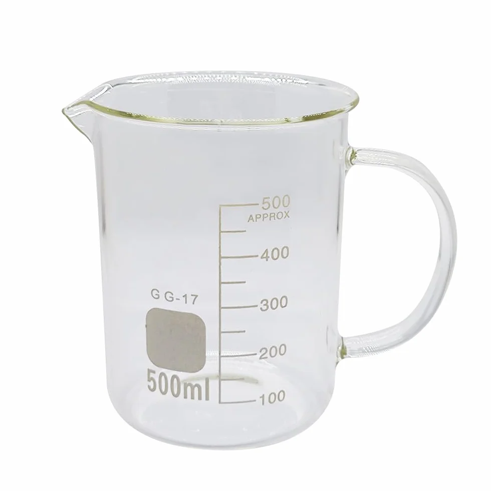 1 becher da laboratorio in vetro borosilicato da 50 ml, 100 ml, 250 ml, 500 ml, 1000 ml con manico, per misurare la bilancia e le attrezzature da laboratorio (500 ml)