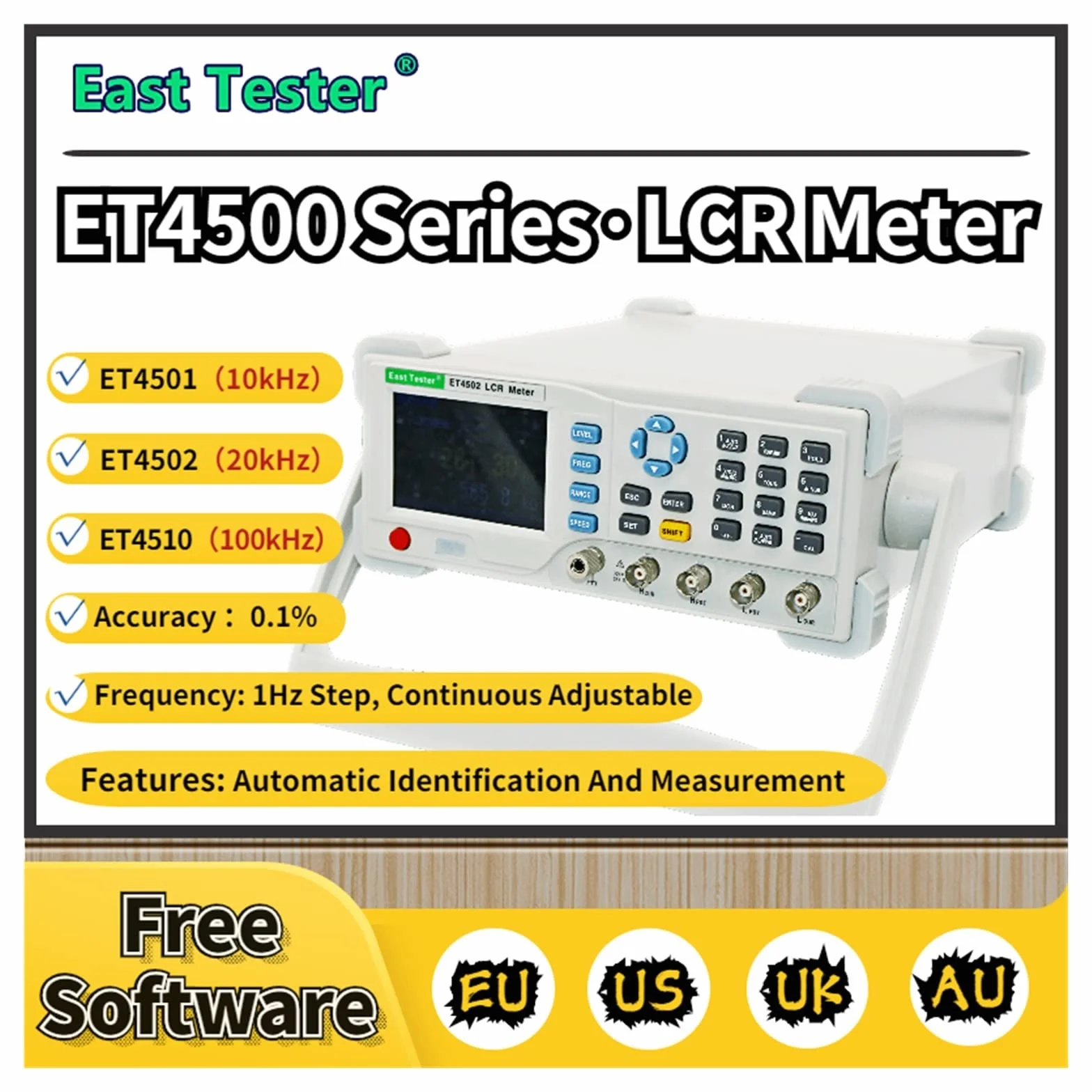 Generatore di Segnale Bridge LCR digitale desktop serie ET45 (ET4501/ET4502/ET4510) Misuratore di induttanza resistenza capacità da banco con schermo LCD TFT 3,5"(ET4510)